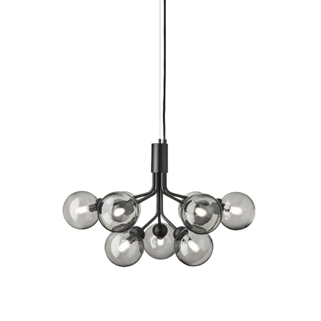 Apiales 9 Chandelier: Satin Black + Optic Smoked + Black