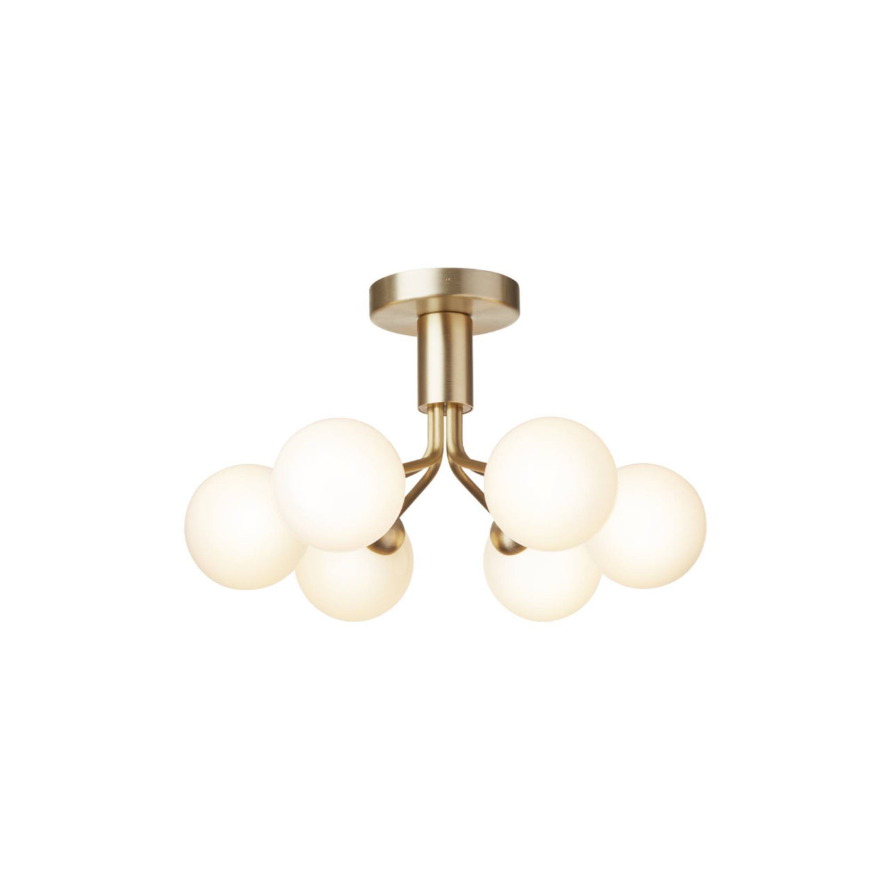 Apiales 6 Ceiling Lamp: Brushed Brass + Opal White