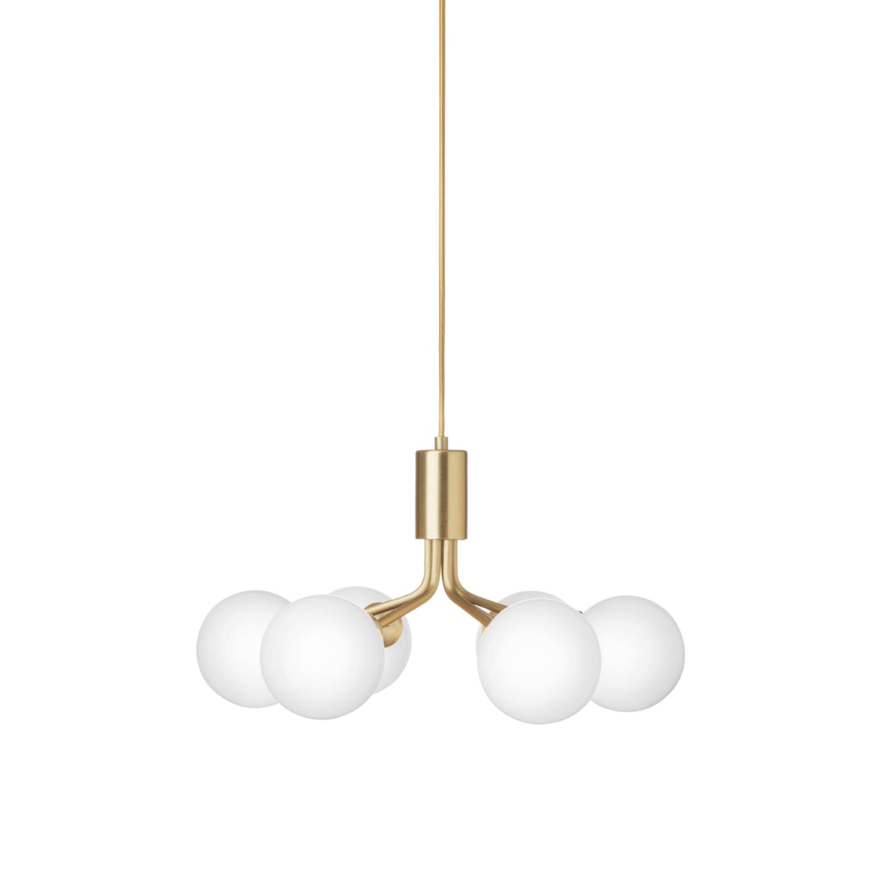 Apiales 6 Pendant Light: Brushed Brass + Opal White + Gold