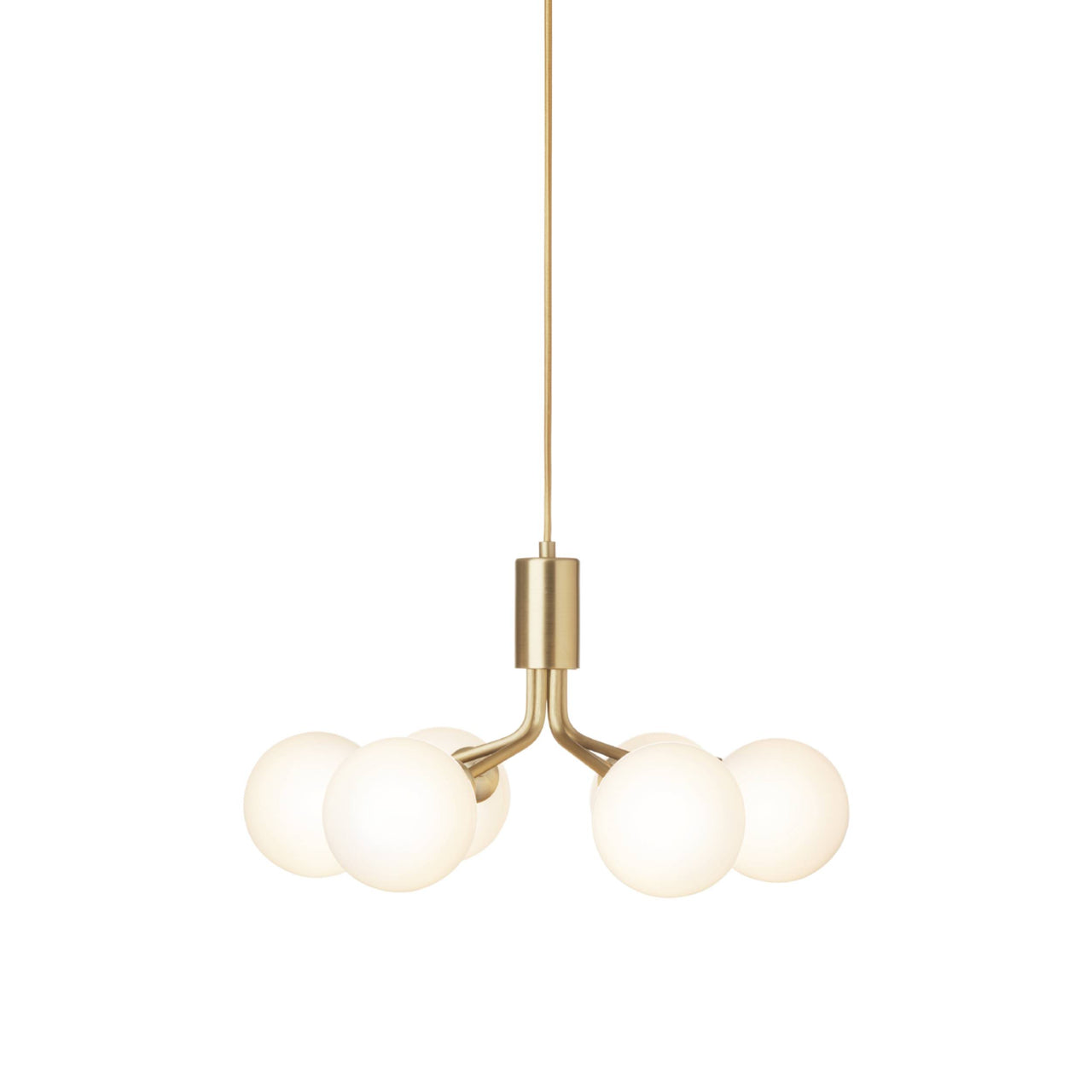 Apiales 6 Pendant Light: Brushed Brass + Opal White + Gold