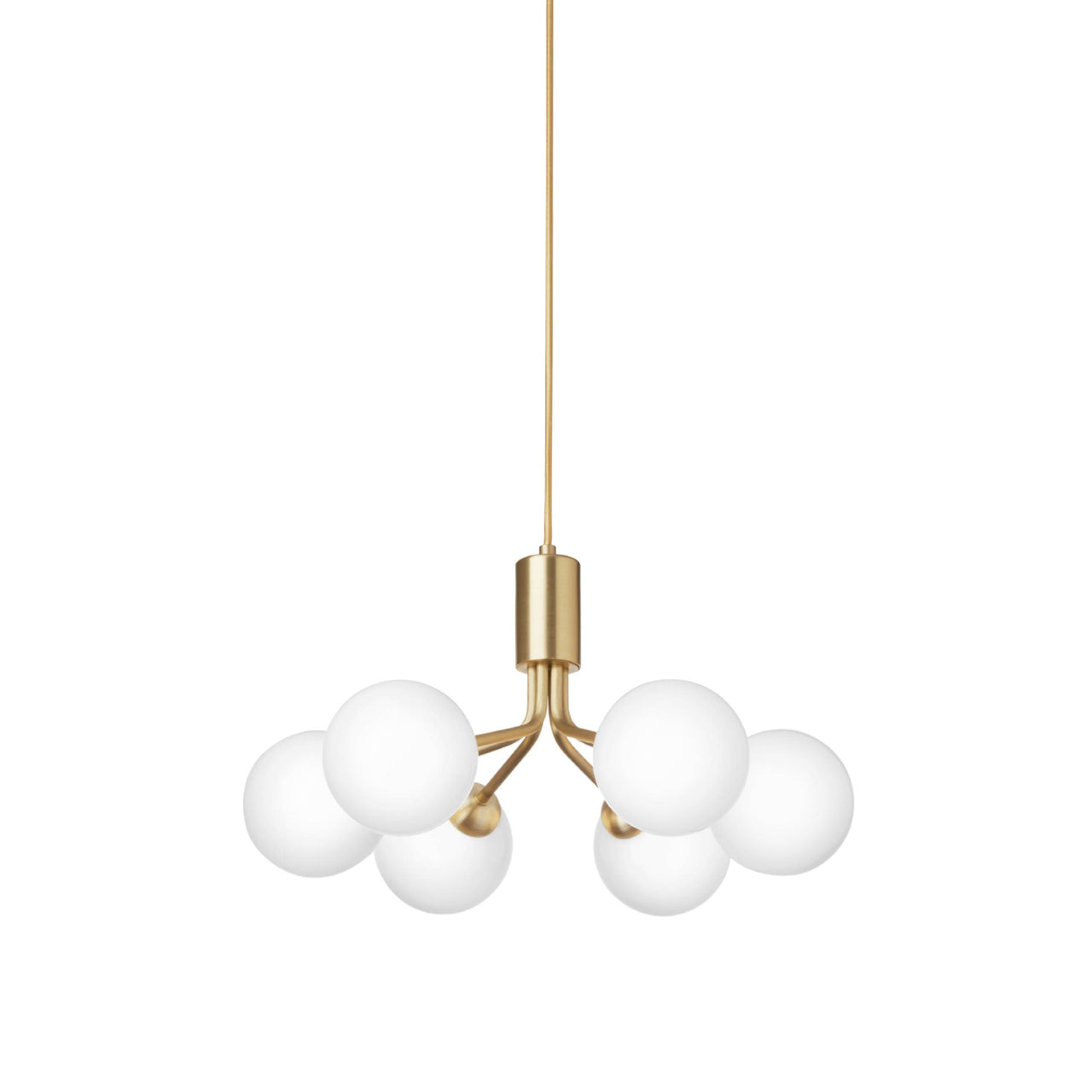 Apiales 6 Pendant Light: Brushed Brass + Opal White + Gold