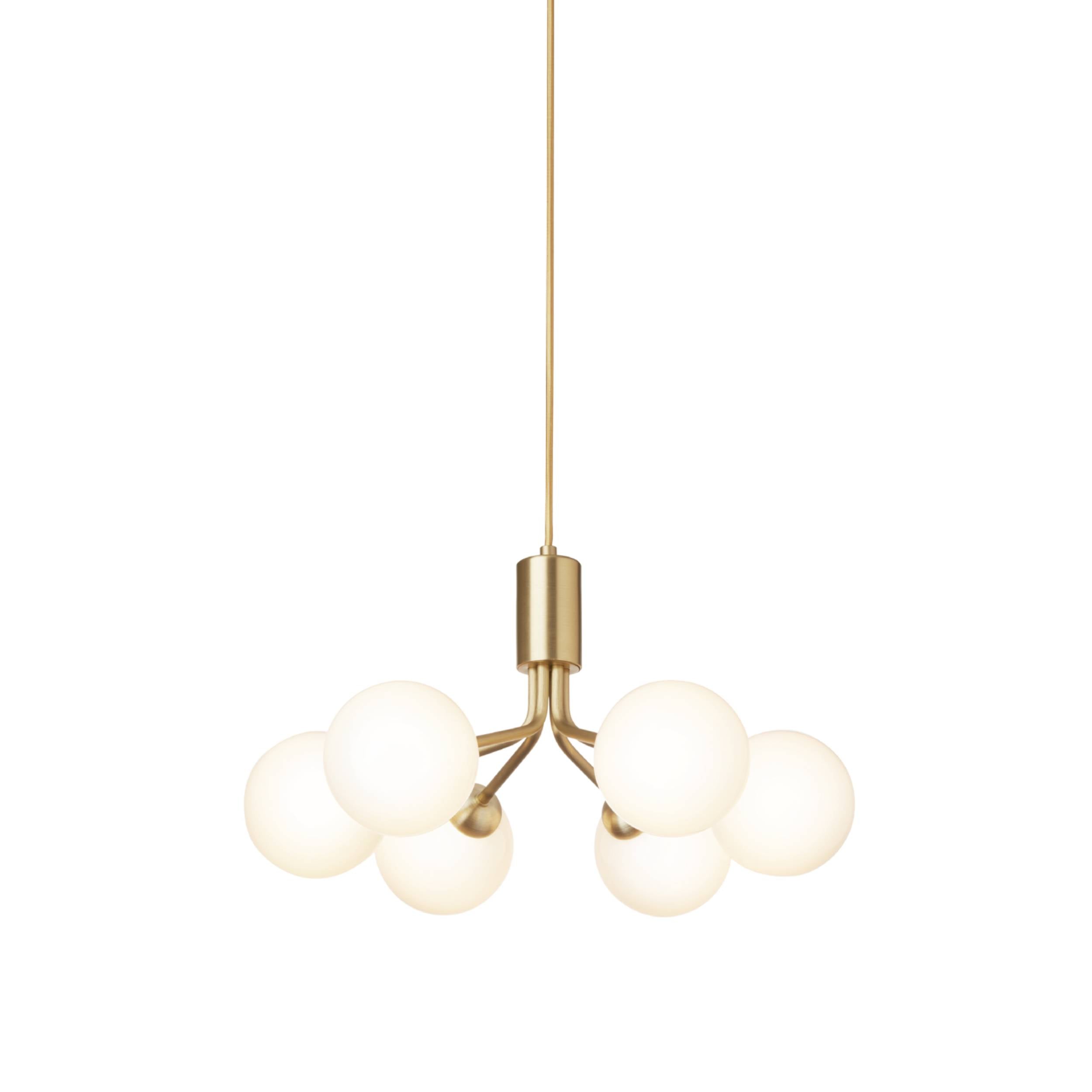 Apiales 6 Pendant Light: Brushed Brass + Opal White + Gold