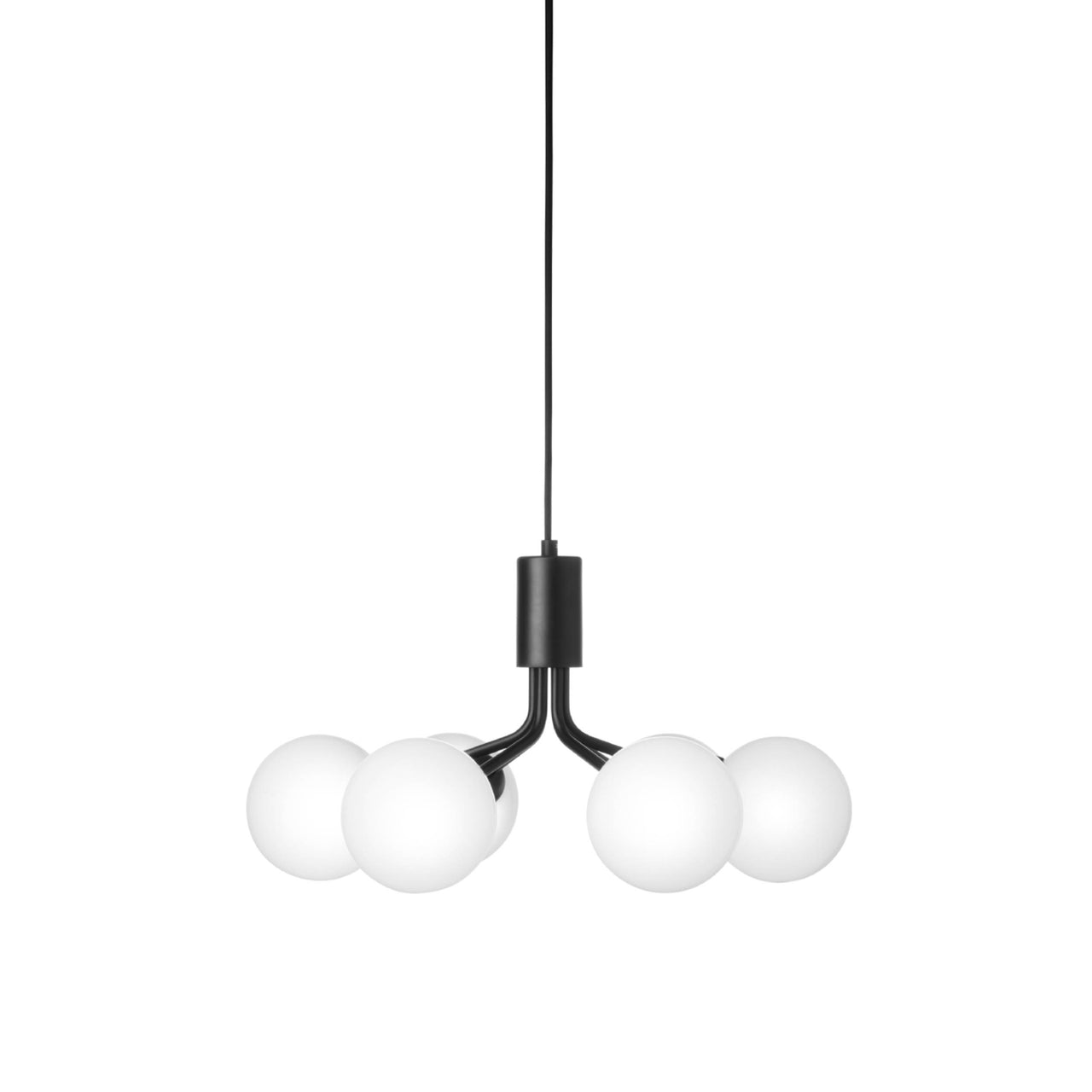 Apiales 6 Pendant Light: Satin Black + Opal White + Black