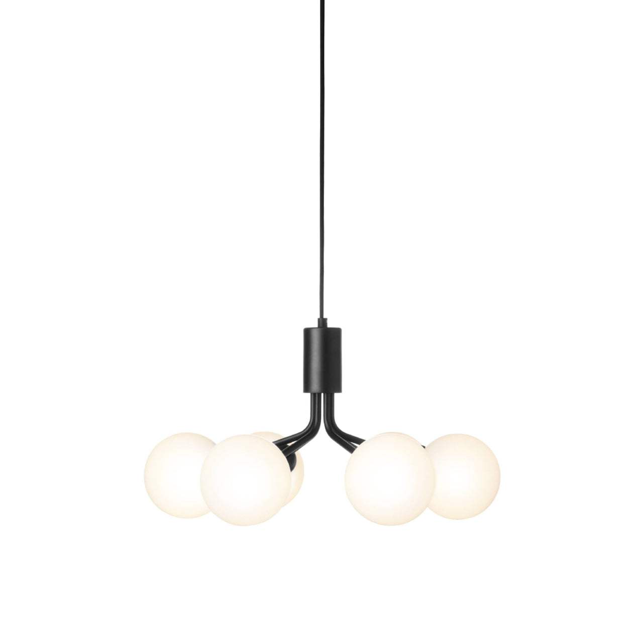 Apiales 6 Pendant Light: Satin Black + Opal White + Black