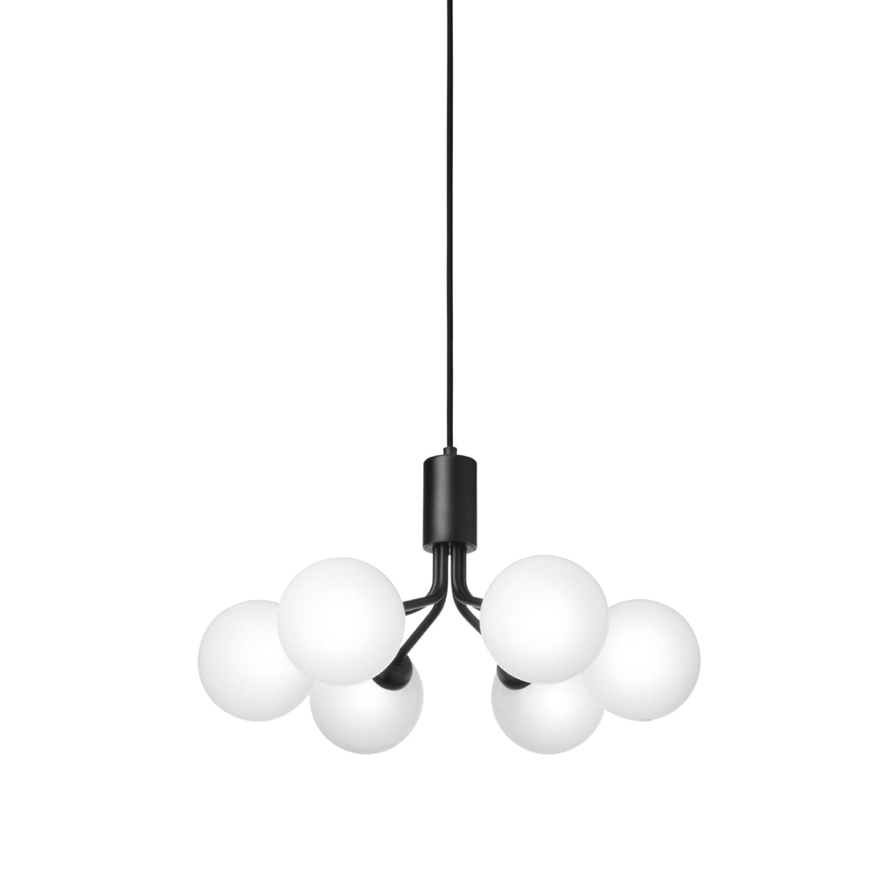 Apiales 6 Pendant Light: Satin Black + Opal White + Black