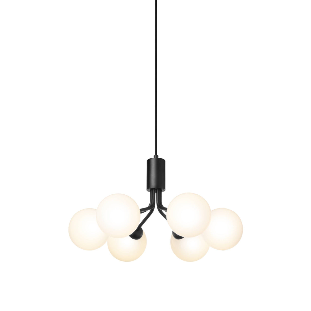 Apiales 6 Pendant Light: Satin Black + Opal White + Black