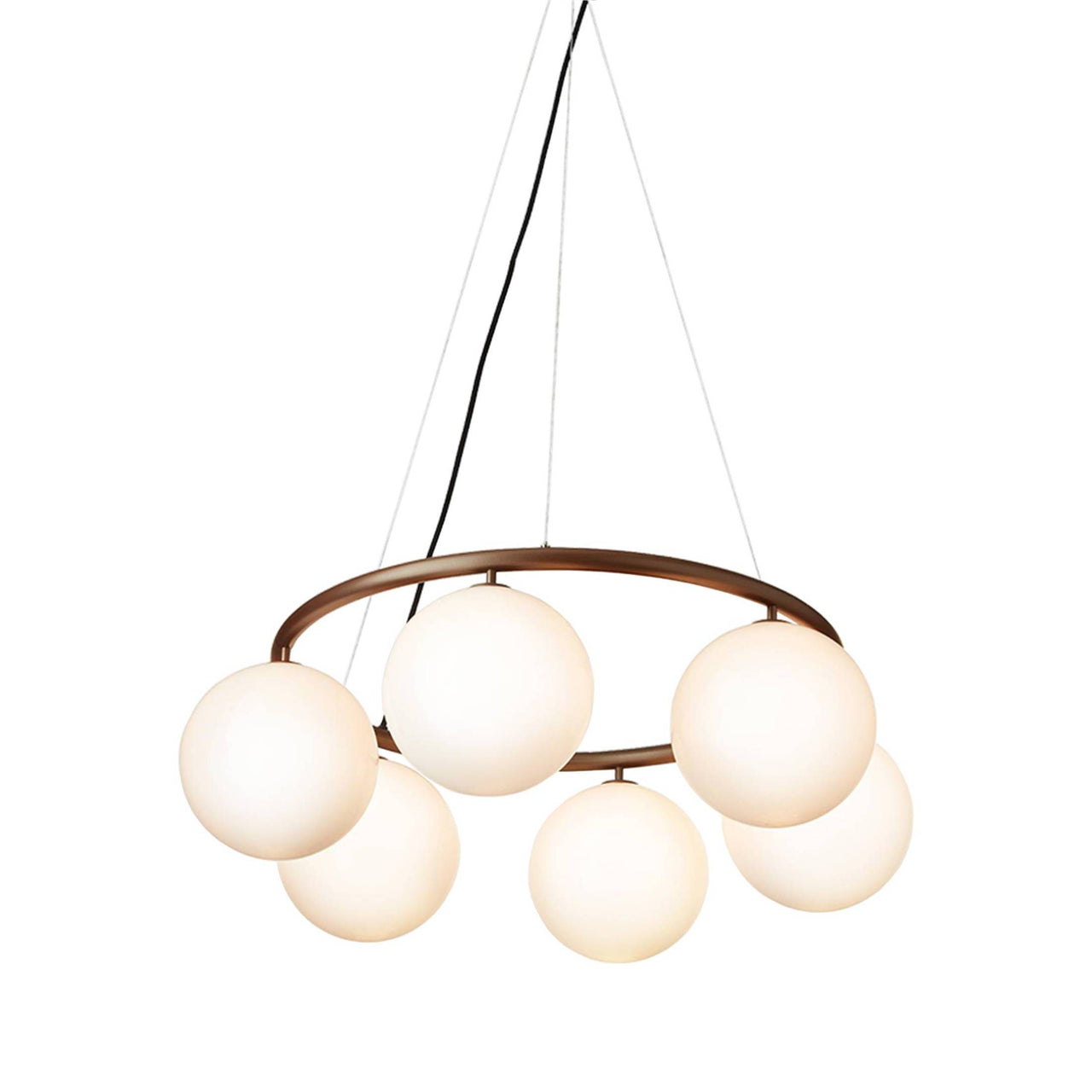 Miira 6 Circular Chandelier: Optal White + Dark Bronze