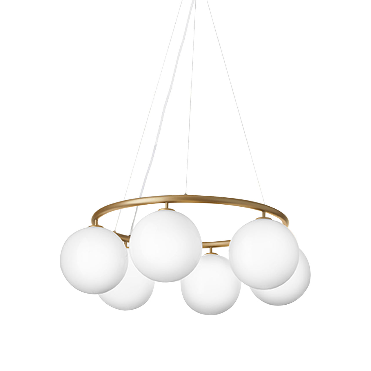 Miira 6 Circular Chandelier: Opal White + Brass