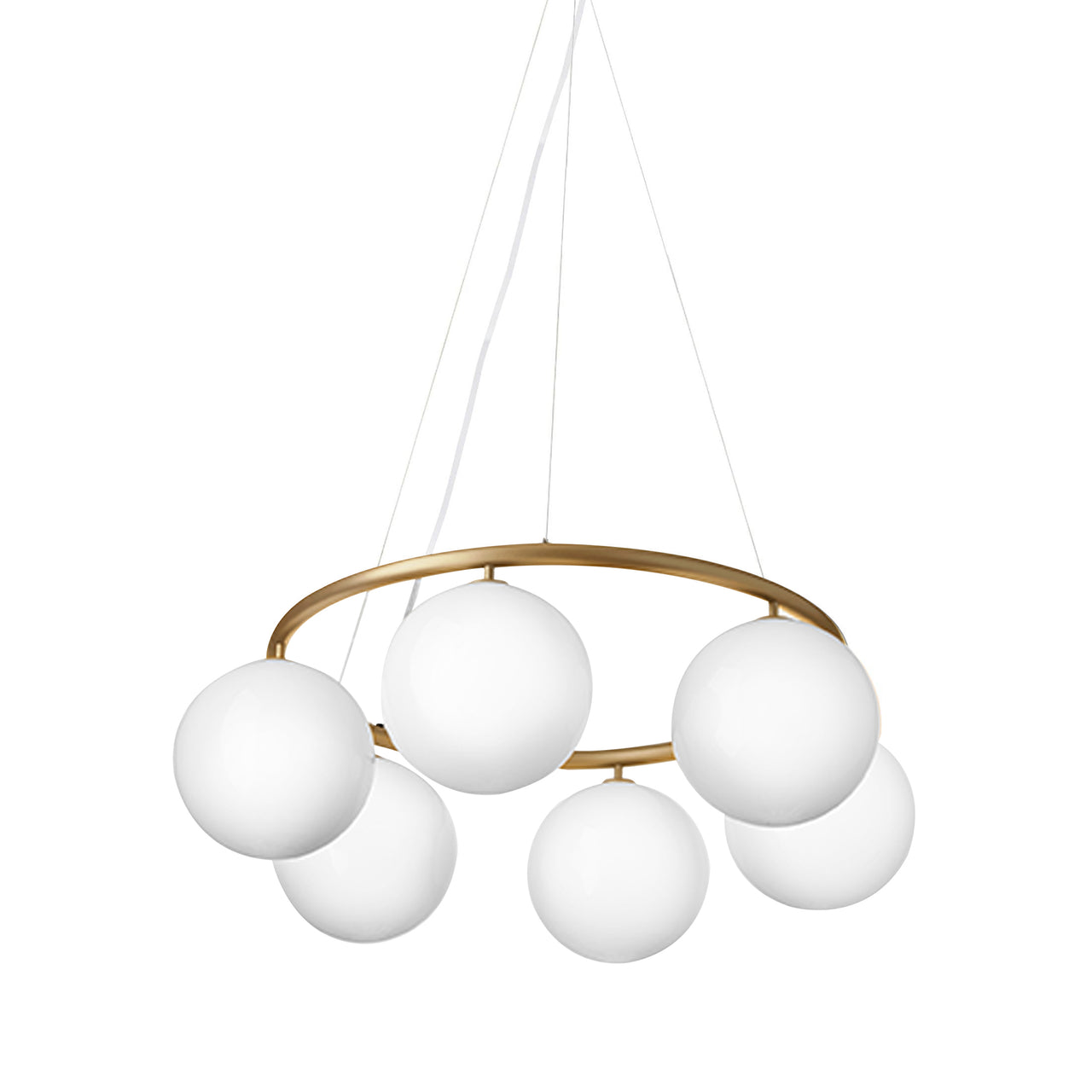 Miira 6 Circular Chandelier: Opal White + Brass