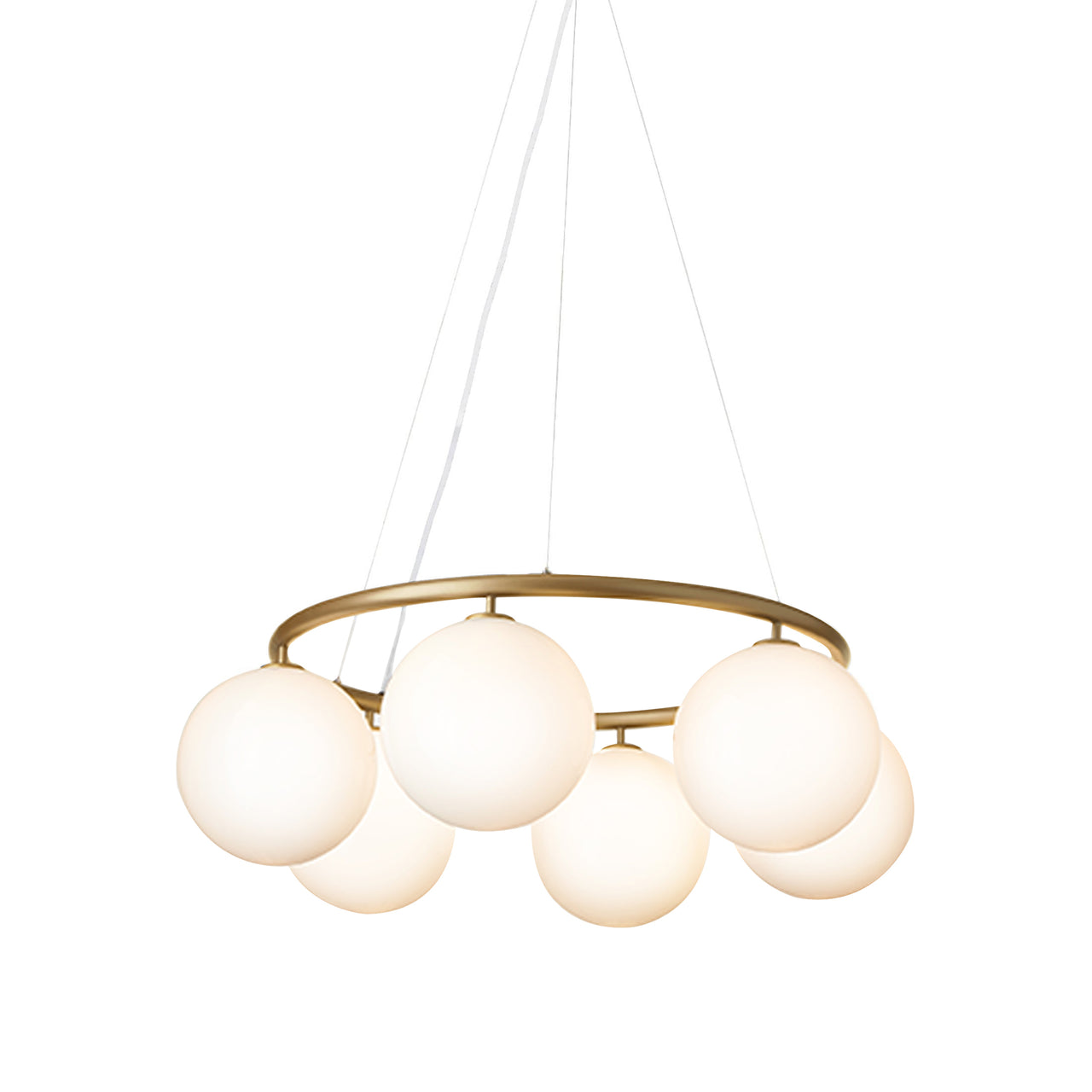 Miira 6 Circular Chandelier: Opal White + Brass