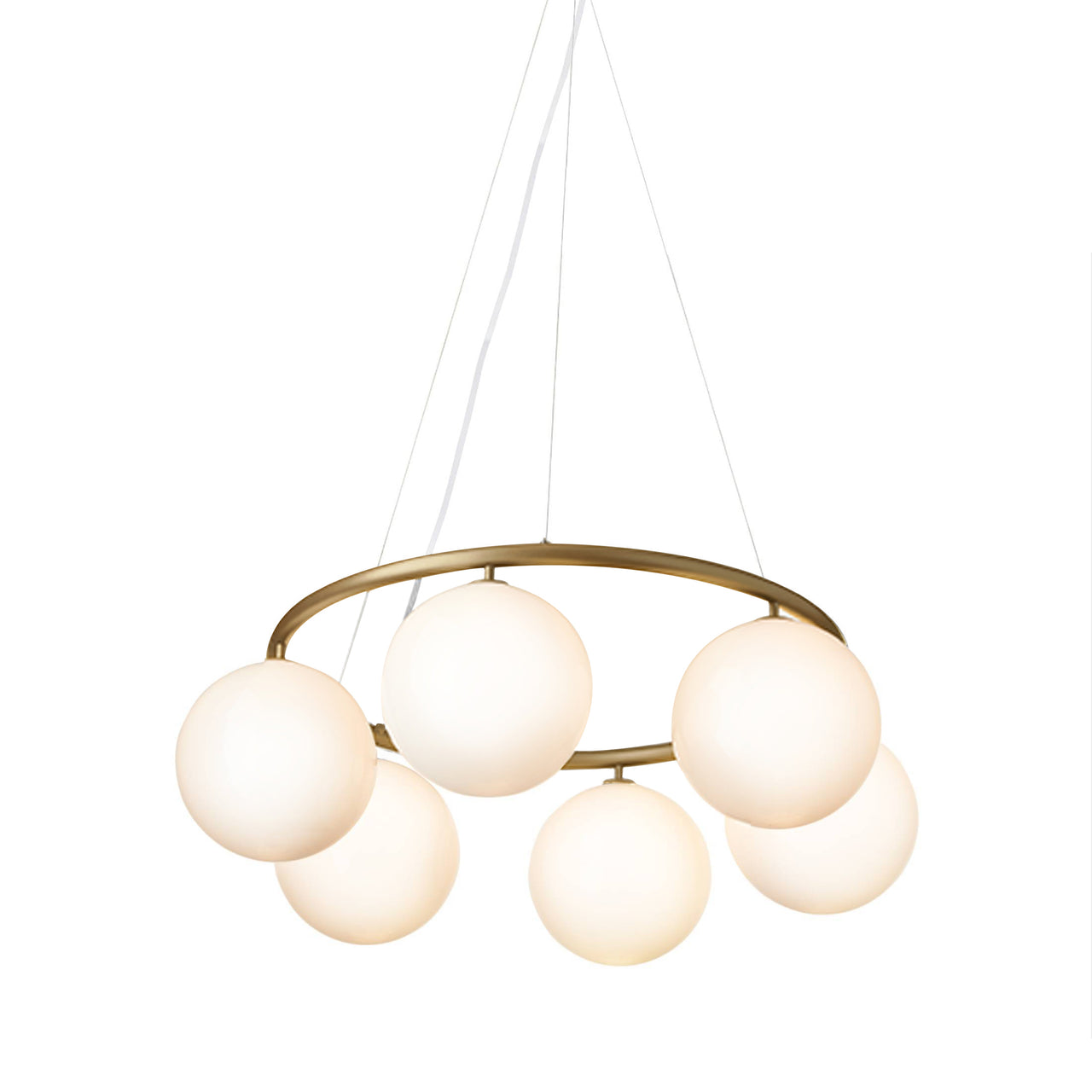 Miira 6 Circular Chandelier: Opal White + Brass