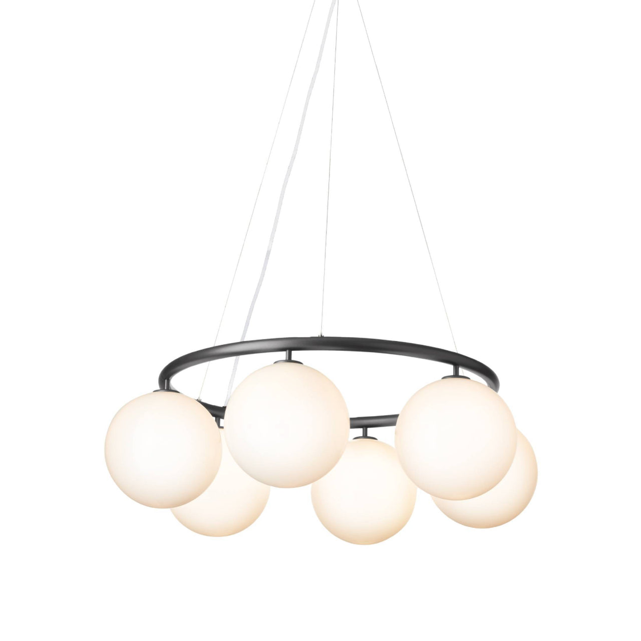 Miira 6 Circular Chandelier: Opal White + Rock Grey