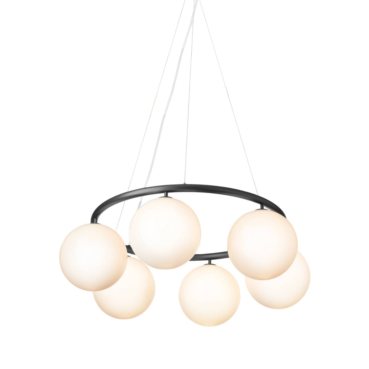 Miira 6 Circular Chandelier: Opal White + Rock Grey