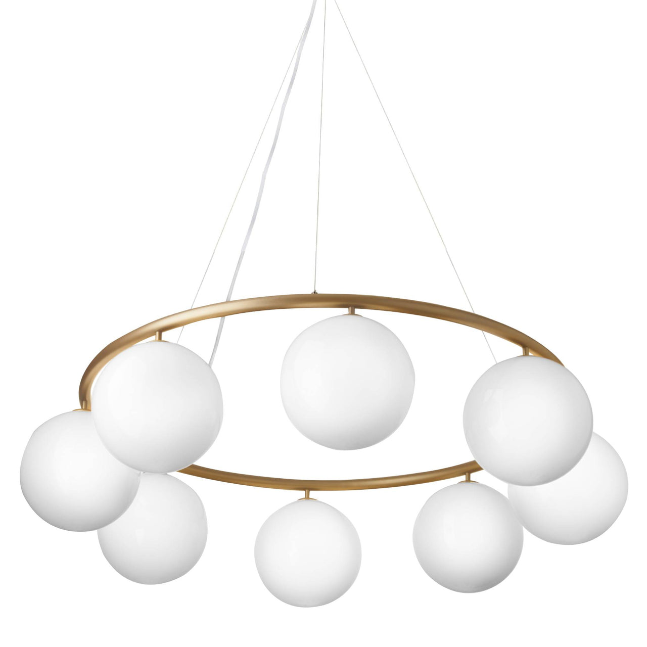 Miira 8 Circular Chandelier: Opal White + Brass