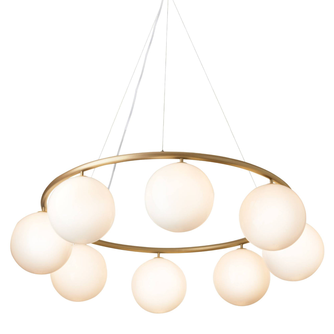 Miira 8 Circular Chandelier: Opal White + Brass