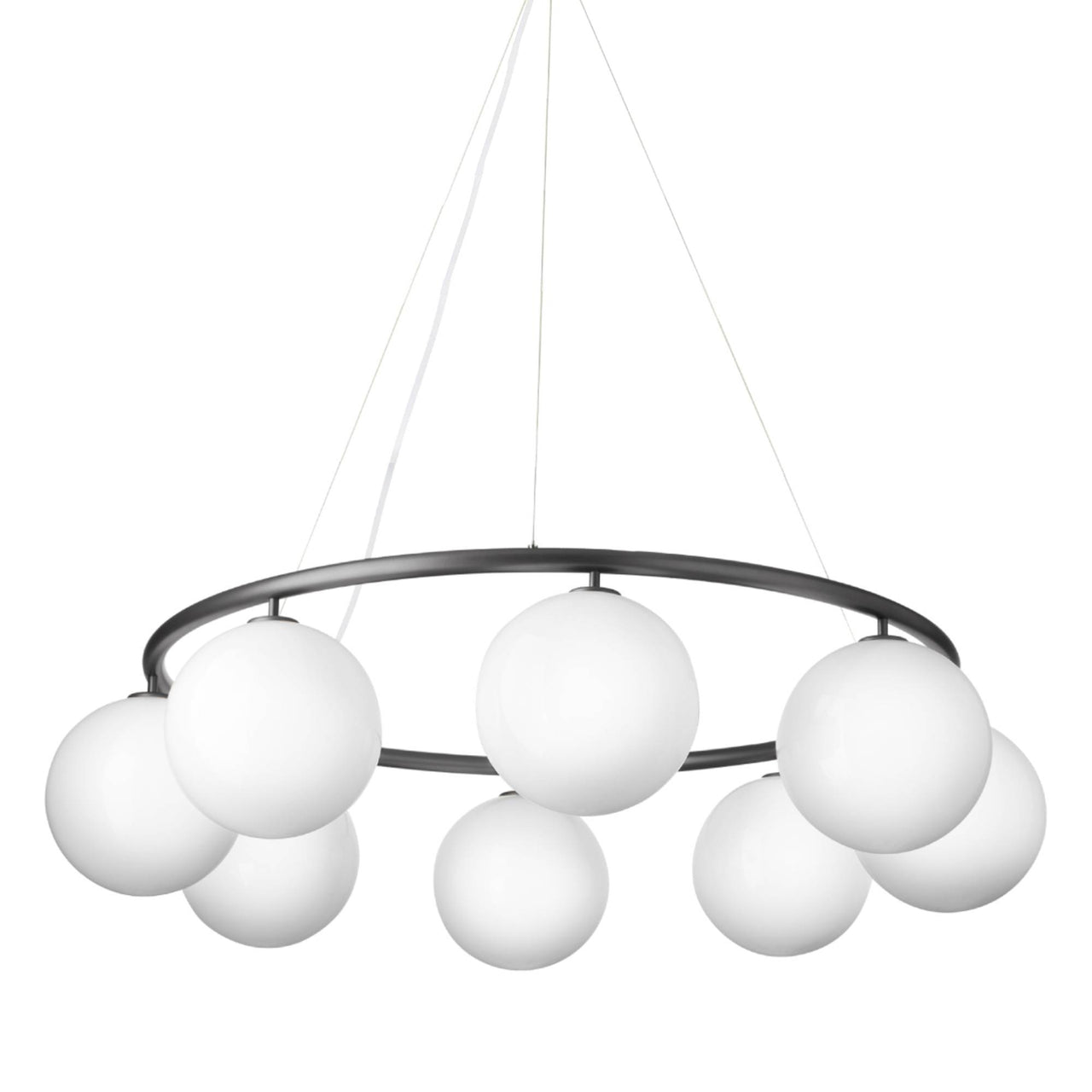 Miira 8 Circular Chandelier: Opal White + Rock Grey