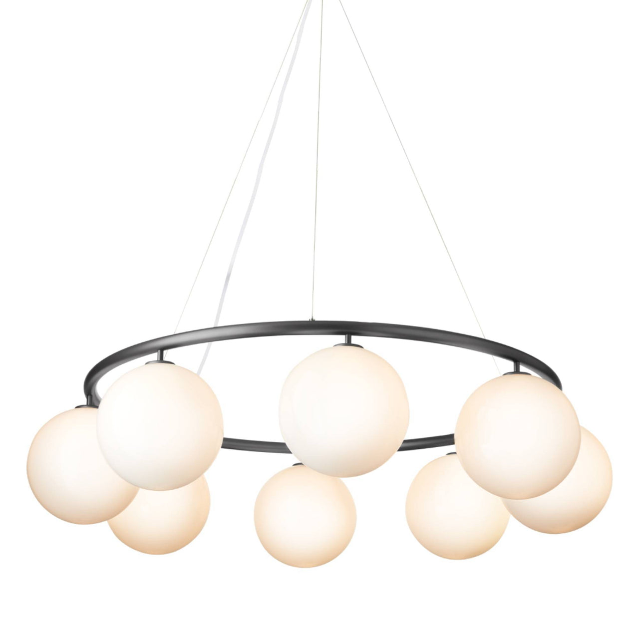 Miira 8 Circular Chandelier: Opal White + Rock Grey