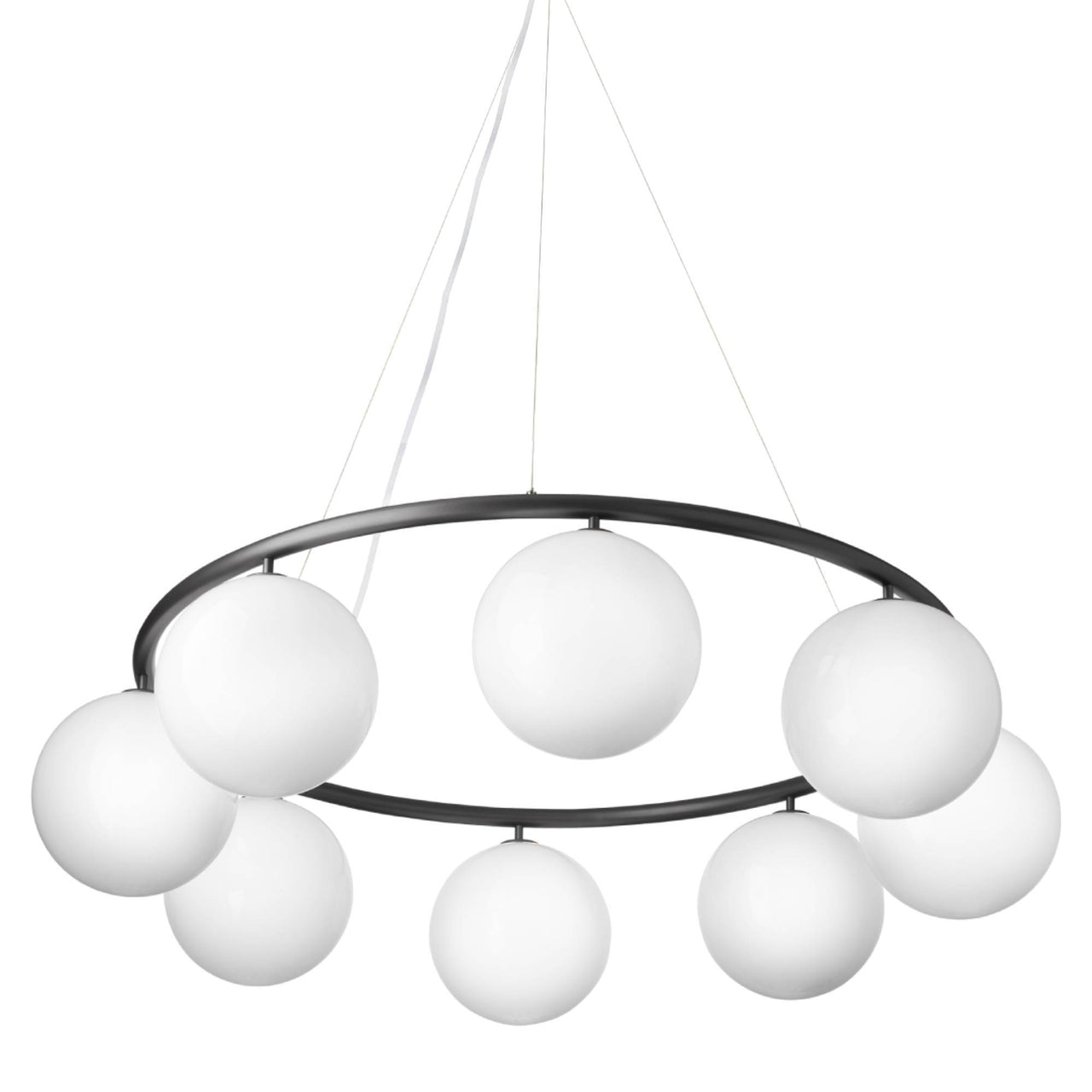 Miira 8 Circular Chandelier: Opal White + Rock Grey