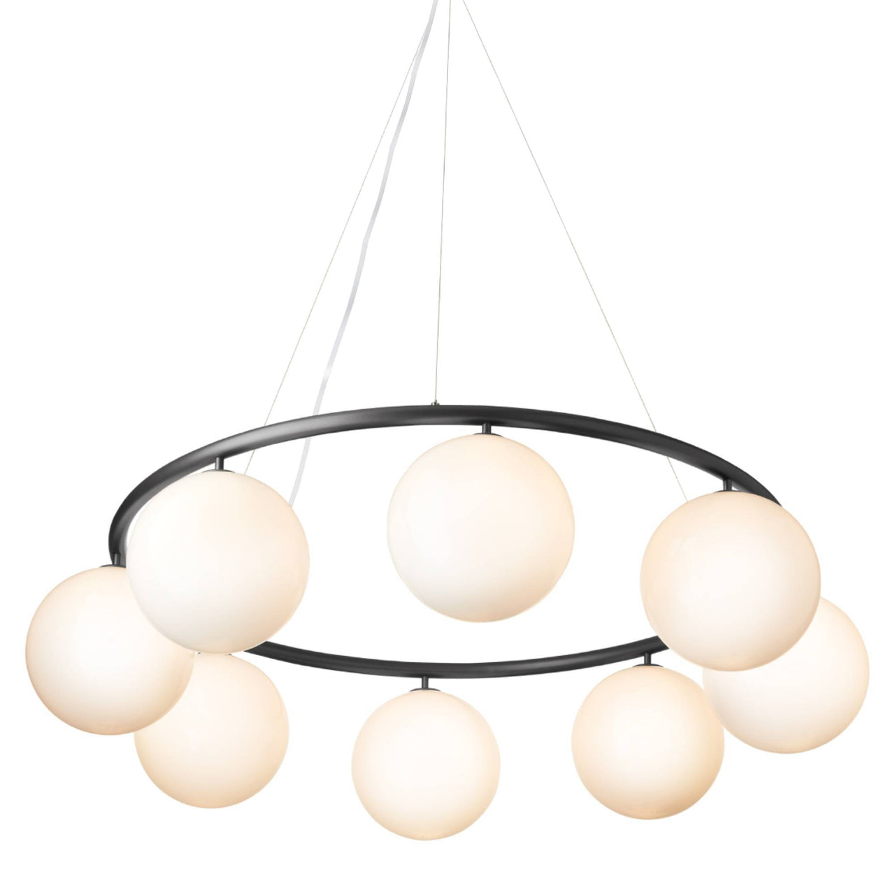 Miira 8 Circular Chandelier: Opal White + Rock Grey