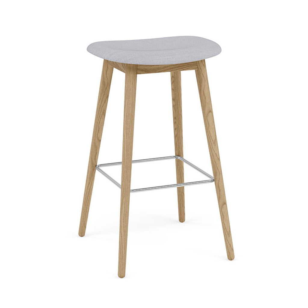 Fiber Bar + Counter Stool: Wood Base + Upholstered + Bar + Oak 
