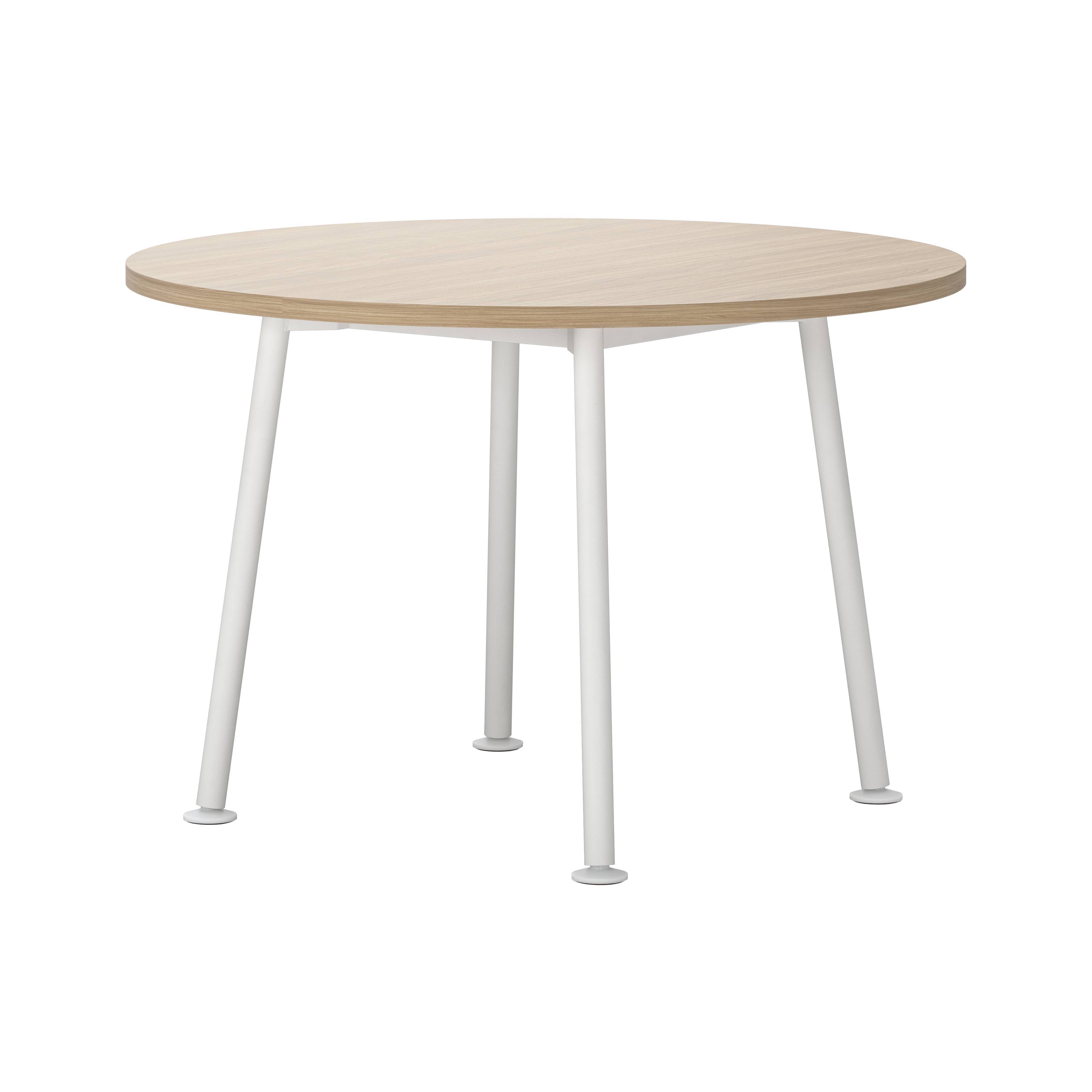 Landa Table: Round + Counter + Oak Veneer + White