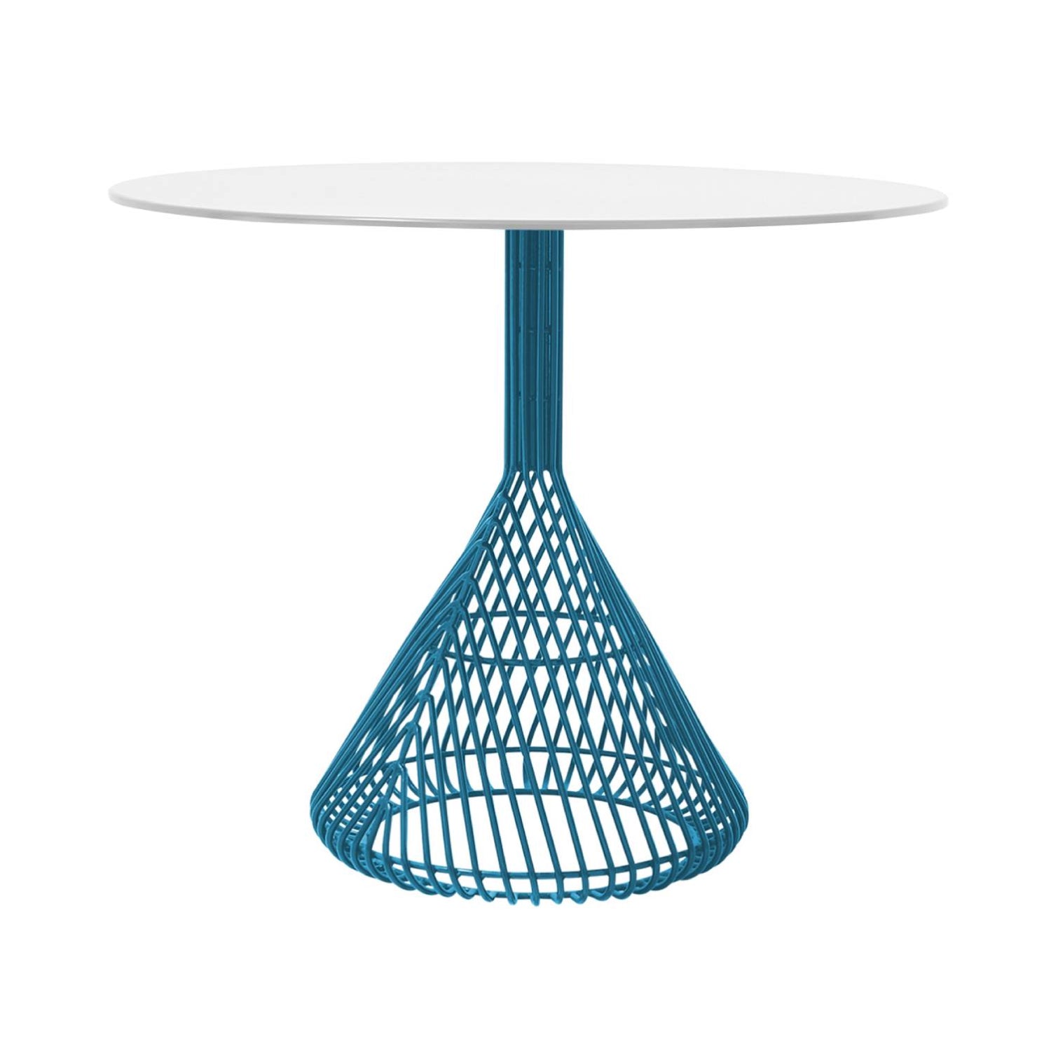 Bistro Dining Table: Peacock Blue + White Metal