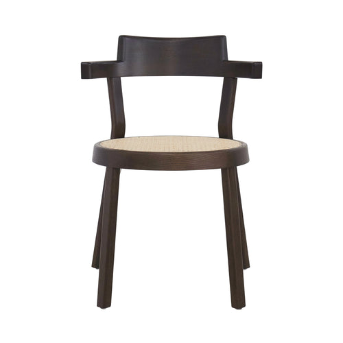 Pagoda Cane Chair: Wood Leg + Dark Brown Oak