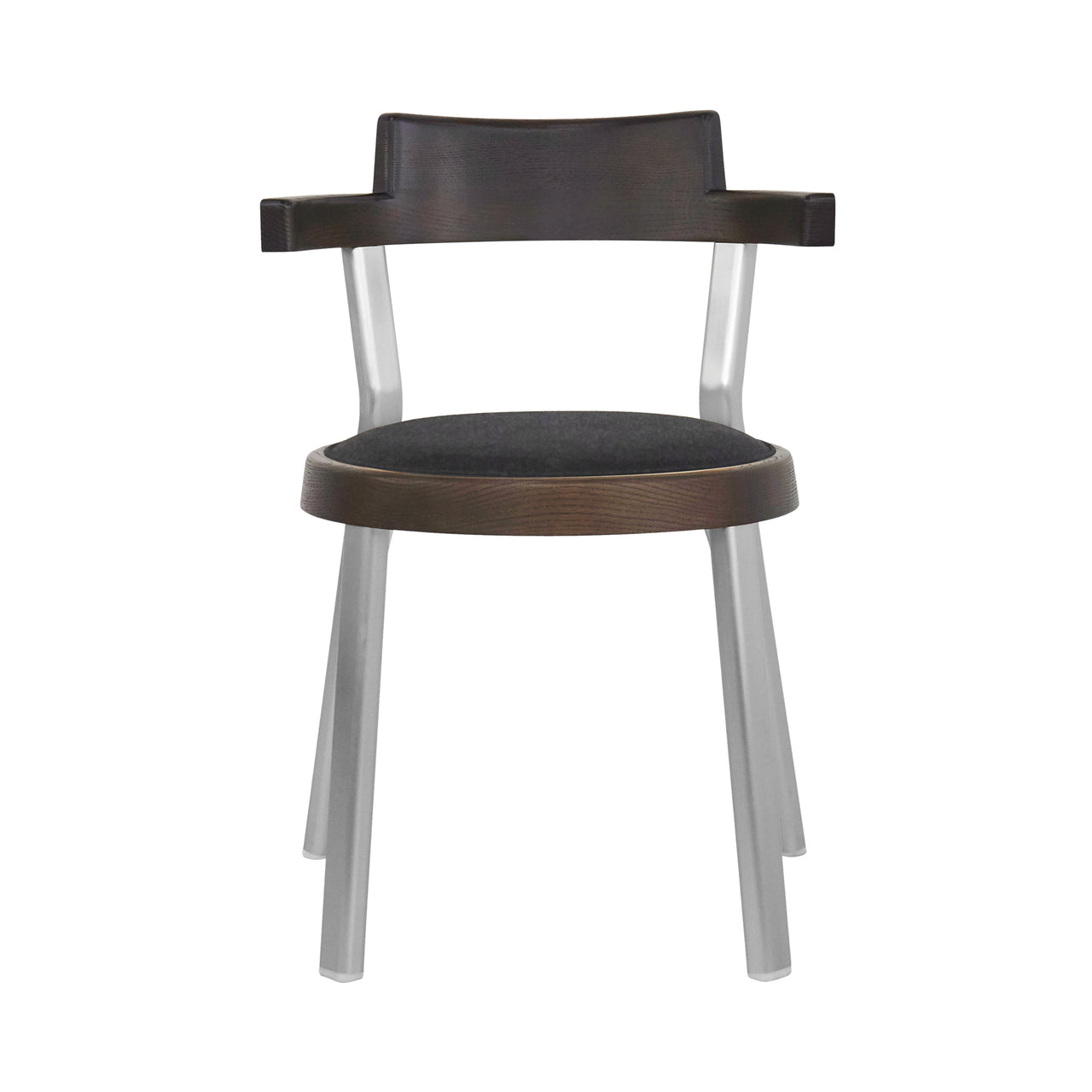 Pagoda Chair: Upholstery + Aluminum Leg + Silver + Dark Brown Oak
