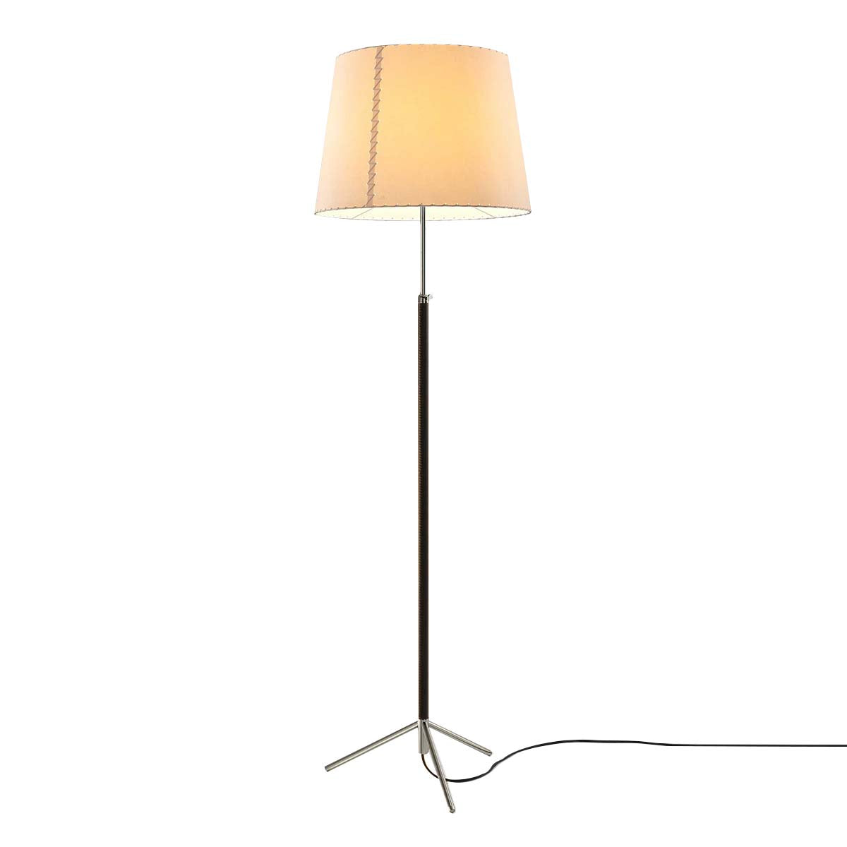 Pie de Salón Floor Lamp: G1 + Chrome-Plated + Stitched Beige Parchment