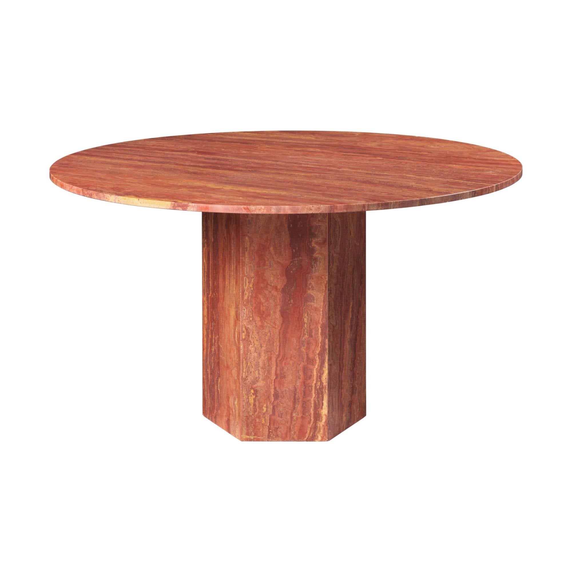 Epic Round Dining Table: Travertine + Burnt Red