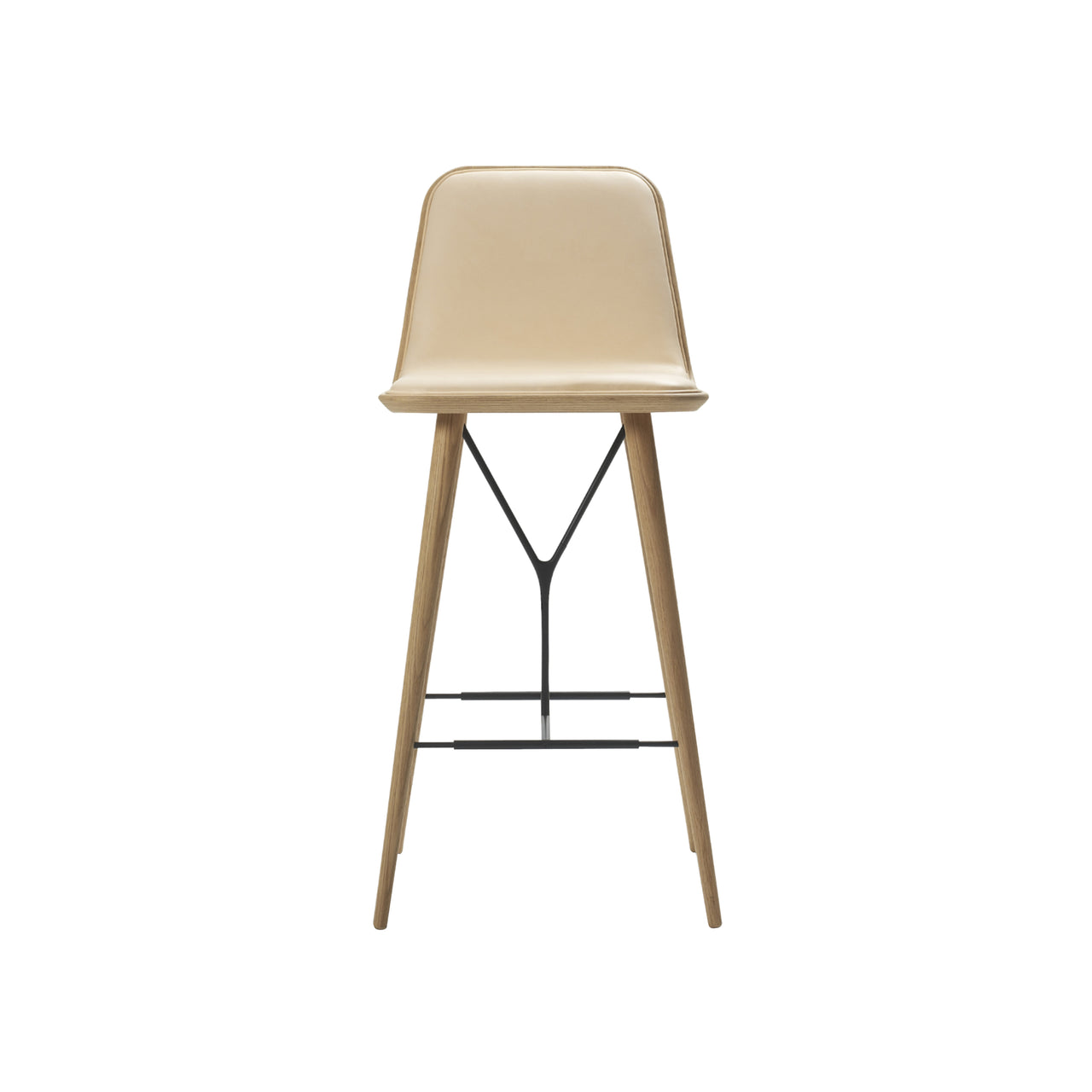 Spine Bar + Counter Stool with Back: Wood Base + Counter + Lacquered Oak