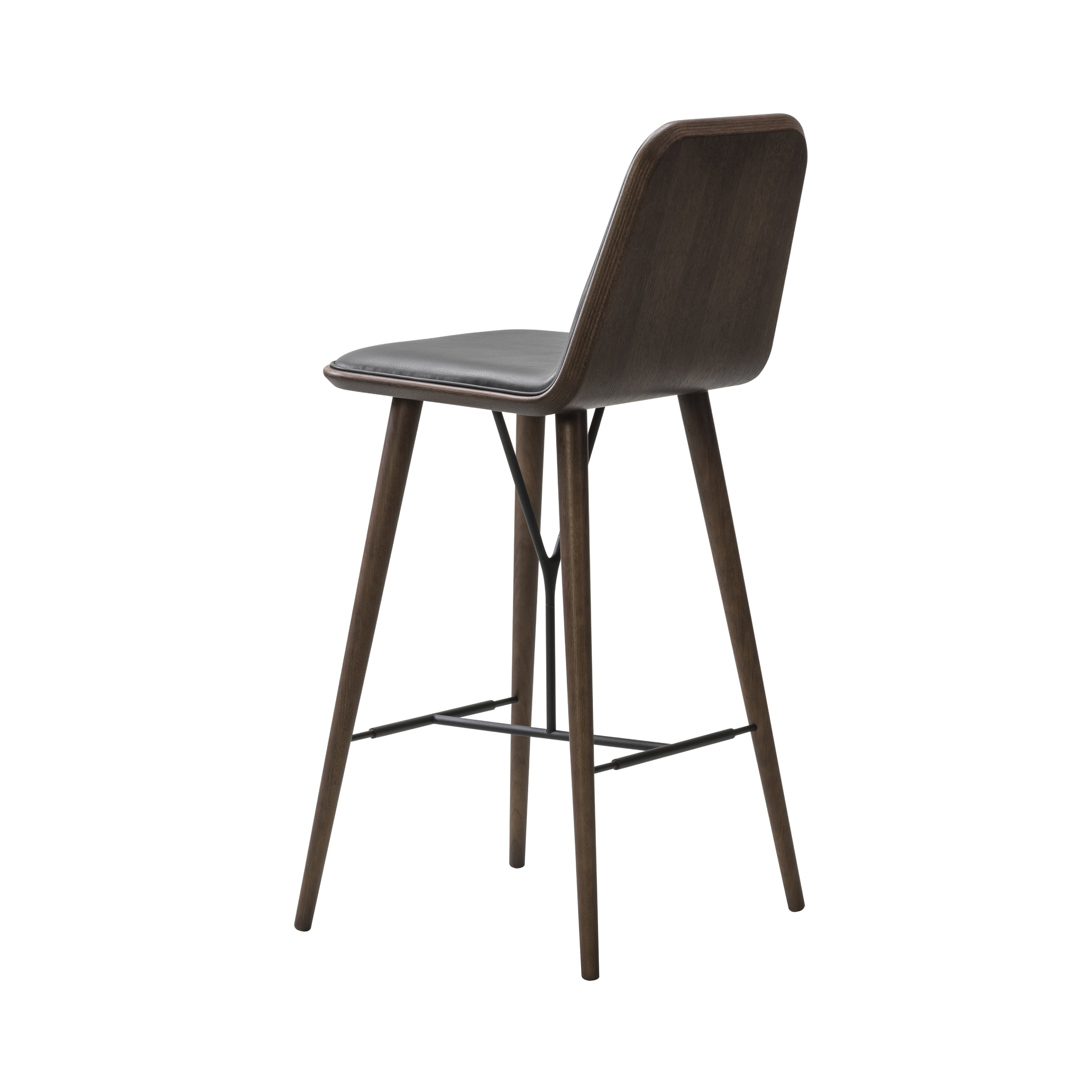 Spine Bar + Counter Stool with Back: Wood Base: Bar + Smoked Stained Lacquered Oak