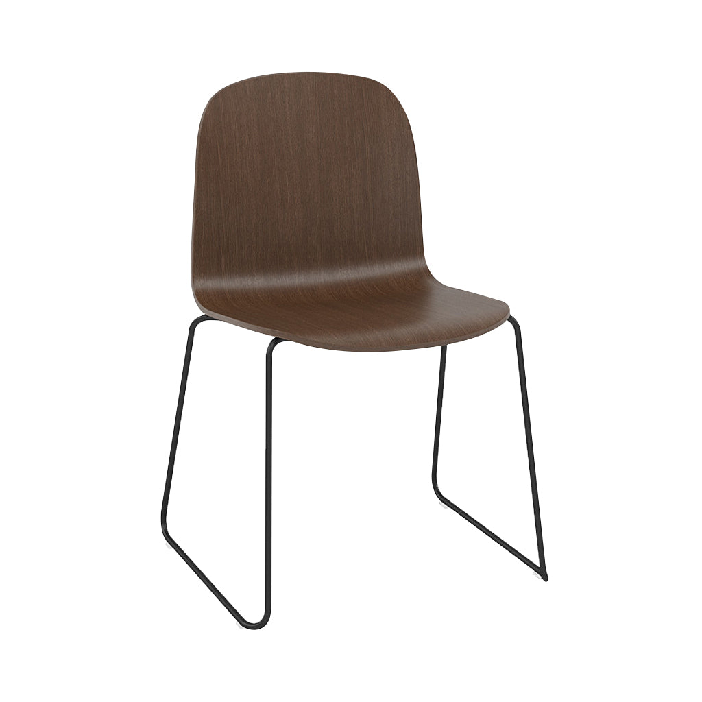 Visu Chair: Sled Base + Stained Dark Brown + Black