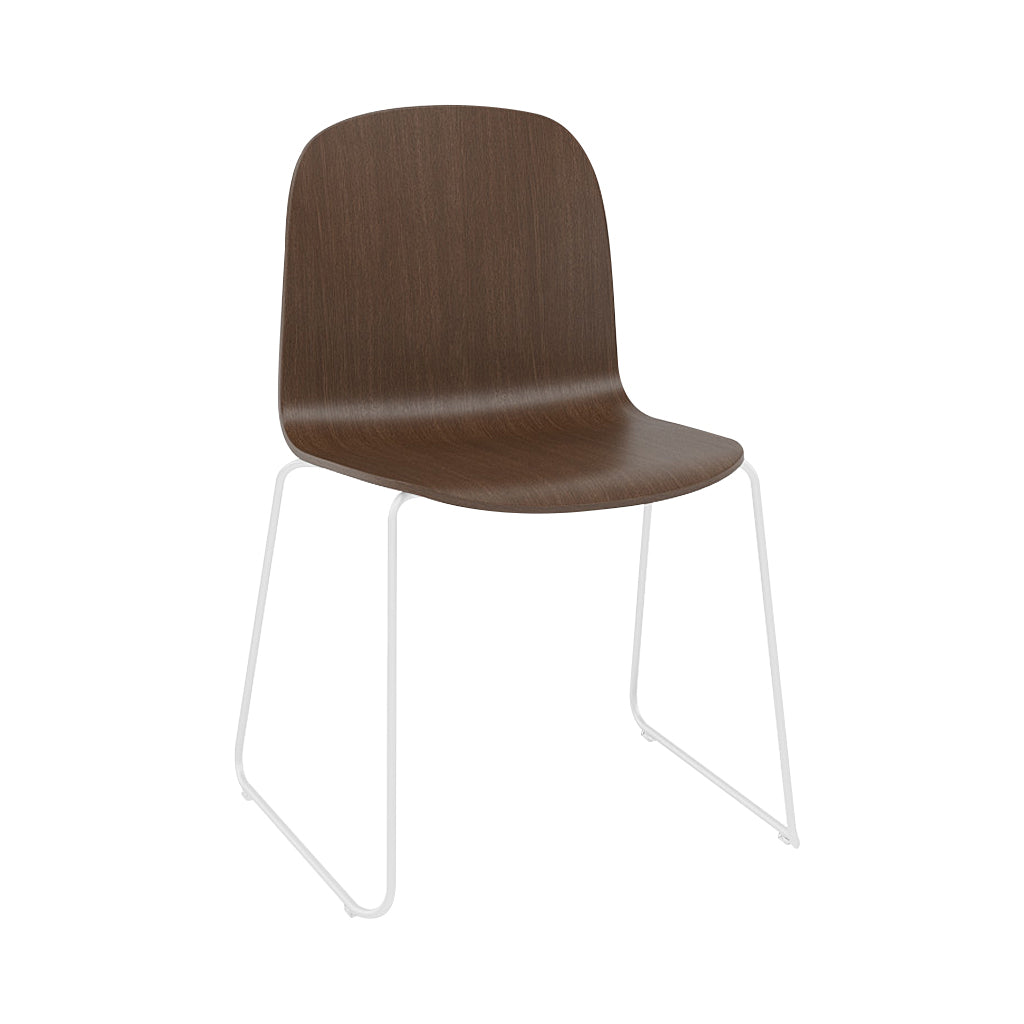 Visu Chair: Sled Base + Stained Dark Brown + White