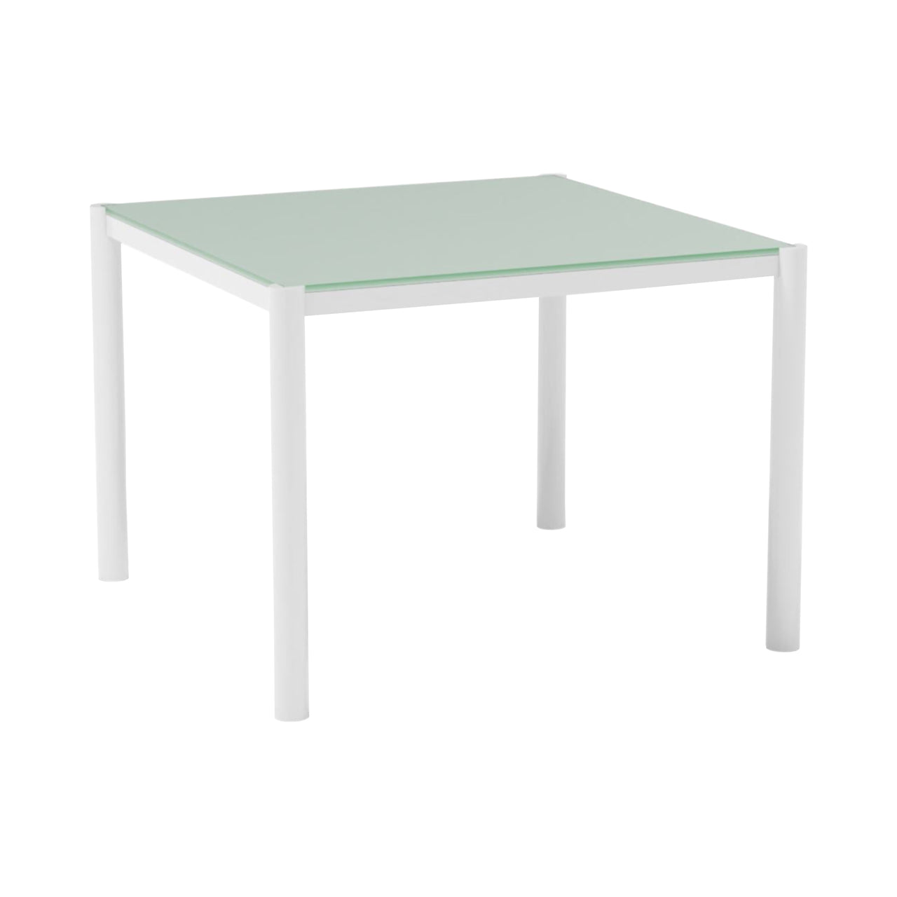 Get-Together Dining Table: Square + White + Clear Glass