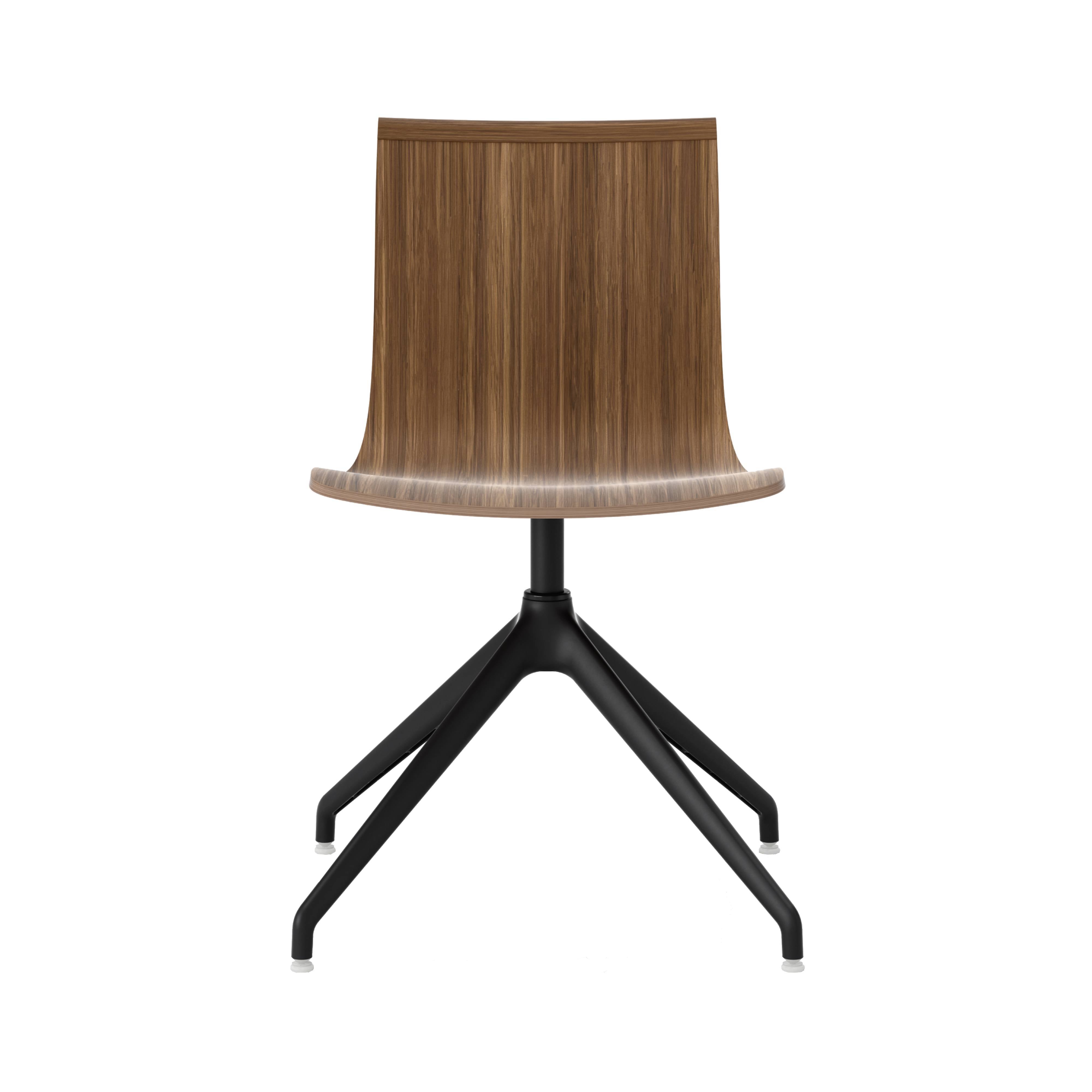 Serif Chair: 4 Star Base + Black + Walnut Stained Beech + Without Arm