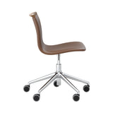 Serif Upholstered Chair: 5 Star Base + Castors + Chrome + Walnut Stained Beech