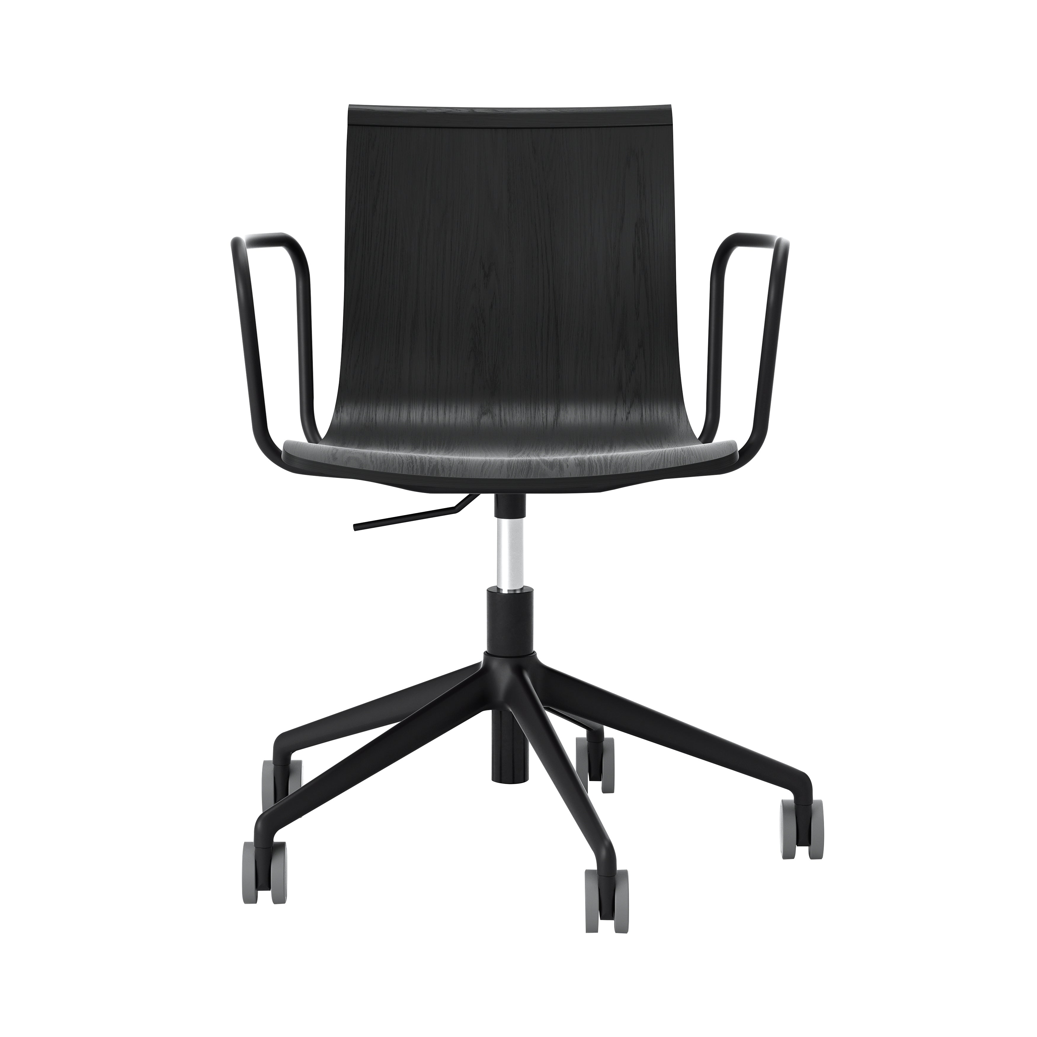 Serif Chair: 5 Star Base with Armrests + Black + Black Stained Oak
