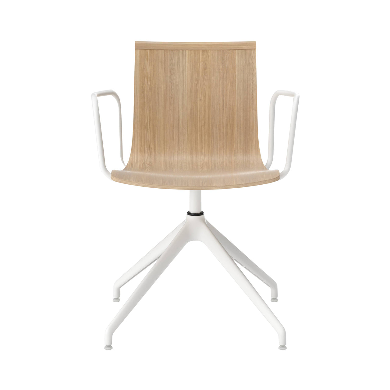 Serif Chair: 4 Star Base + White + Natural Oak + With Armrest