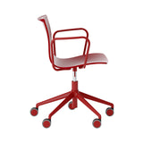 Serif Chair: 5 Star Base with Armrests + Red + Red Lacquered Beech