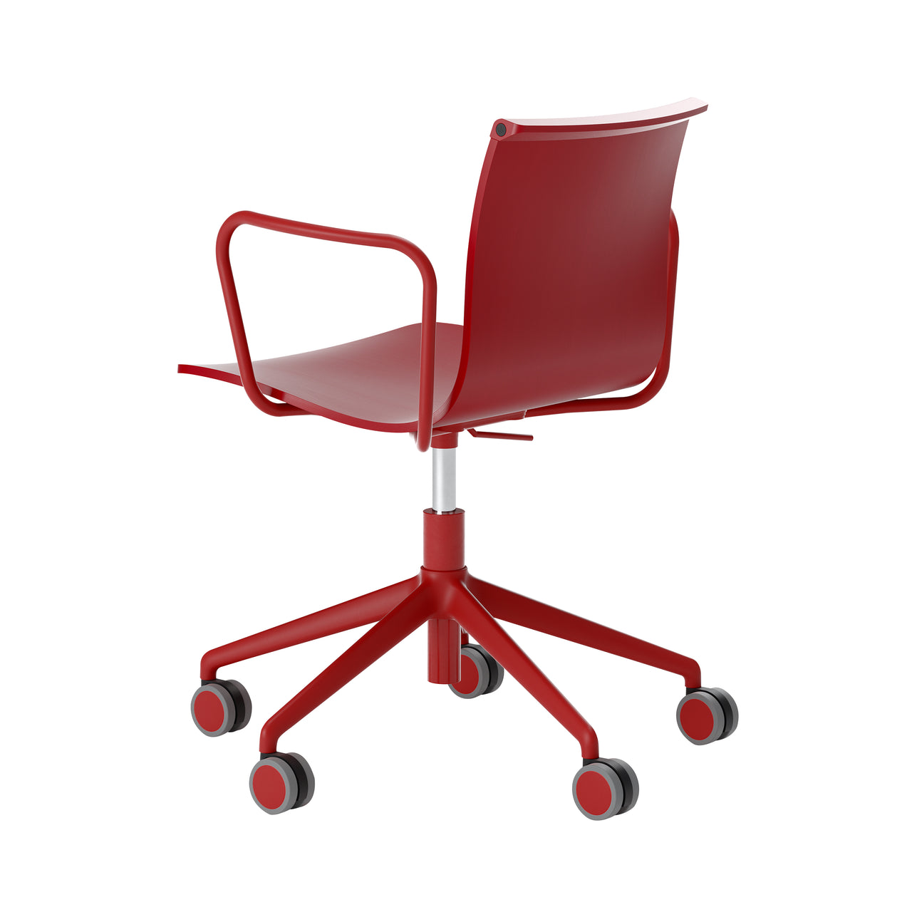Serif Chair: 5 Star Base with Armrests + Red + Red Lacquered Beech