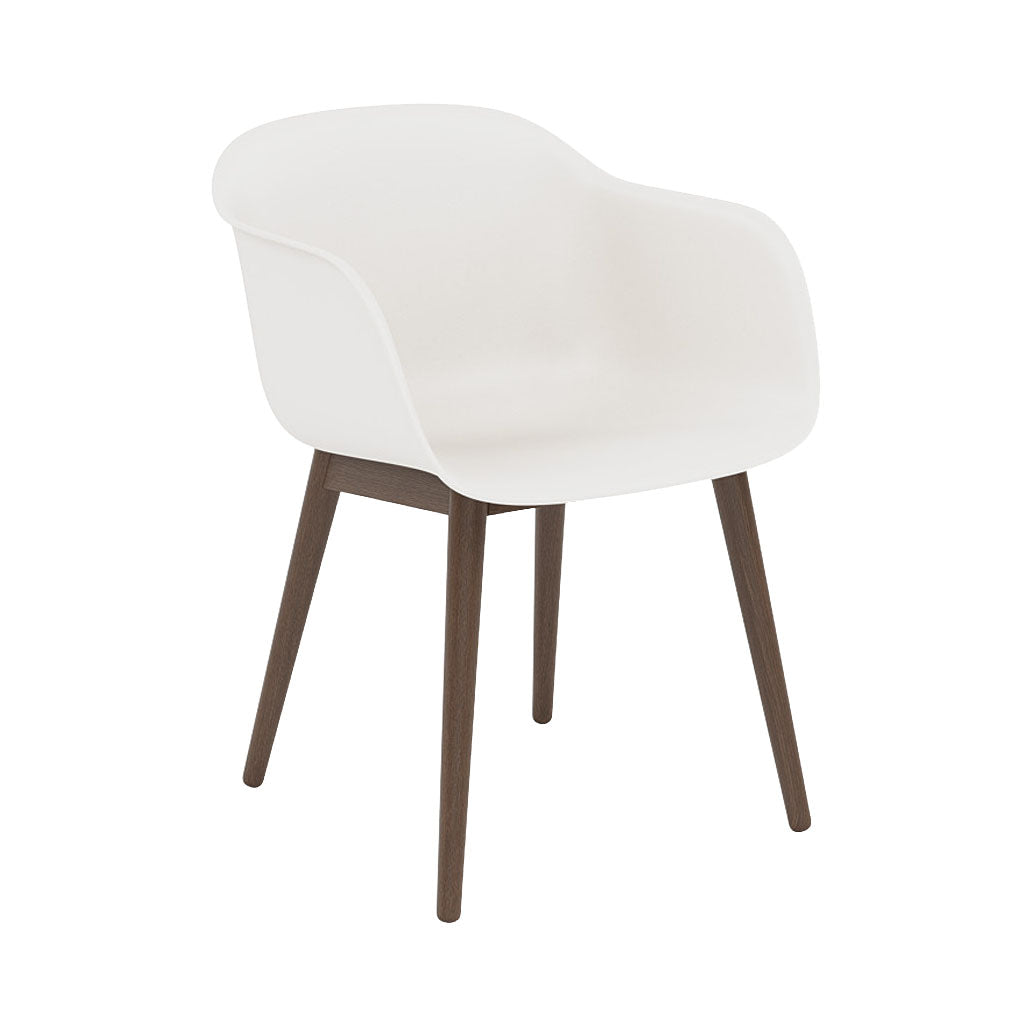 Fiber Armchair: Wood Base + Recycled Shell + Stained Dark Brown + Natural White