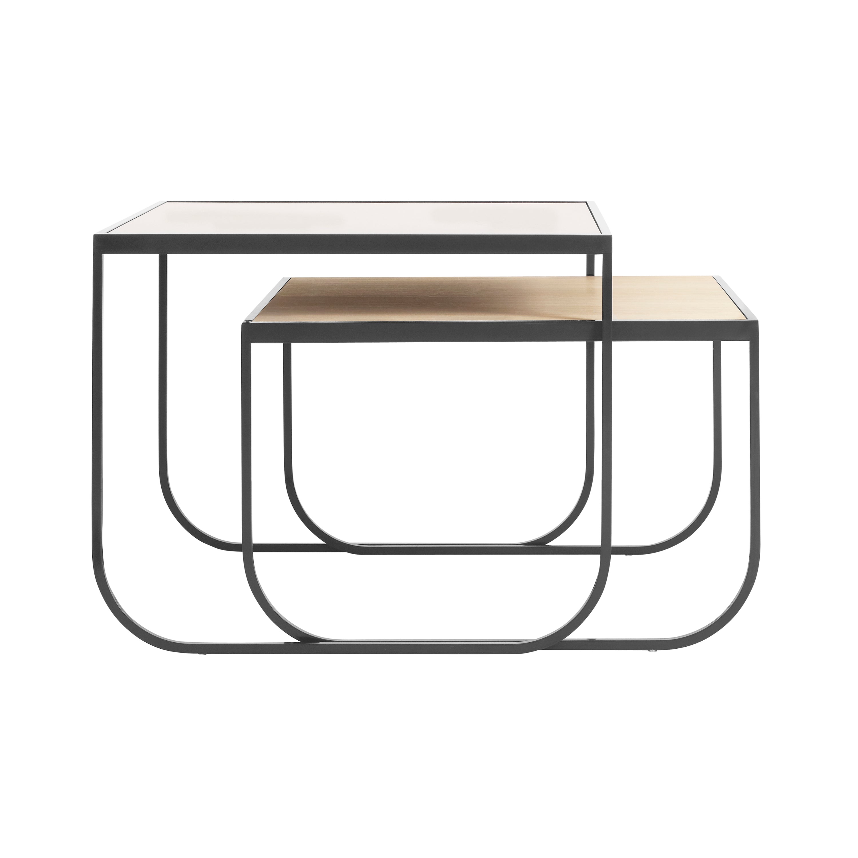 Tati Coffee Table: Square + Wood Top + High + Low + White Stained Oak + Storm Grey
