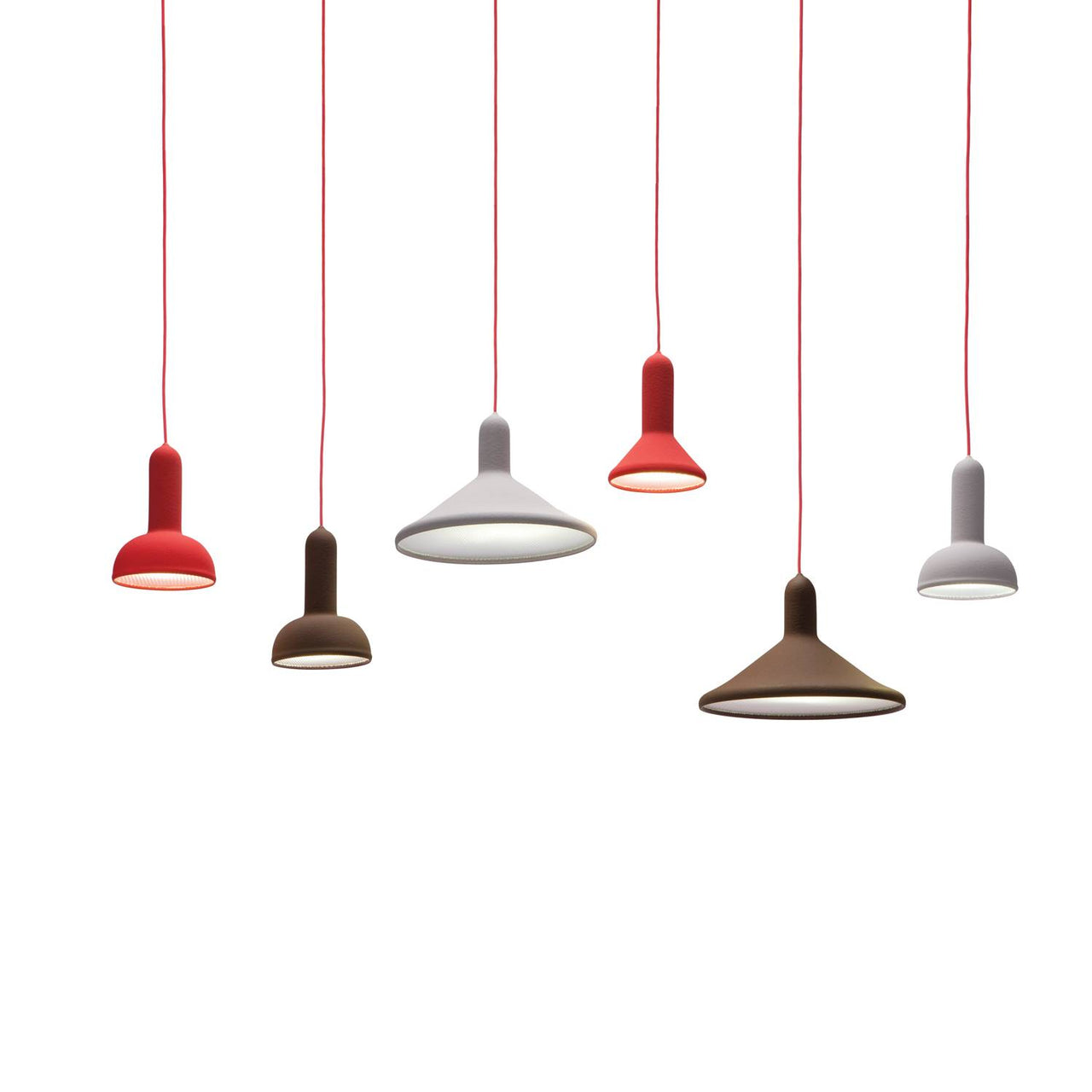 Torch Light Pendant: S2 Round + Red + Red +S3 Cone + Signal Grey + Red + S1 Cone + Red + Red + S2 Round +  Signal Grey + Red