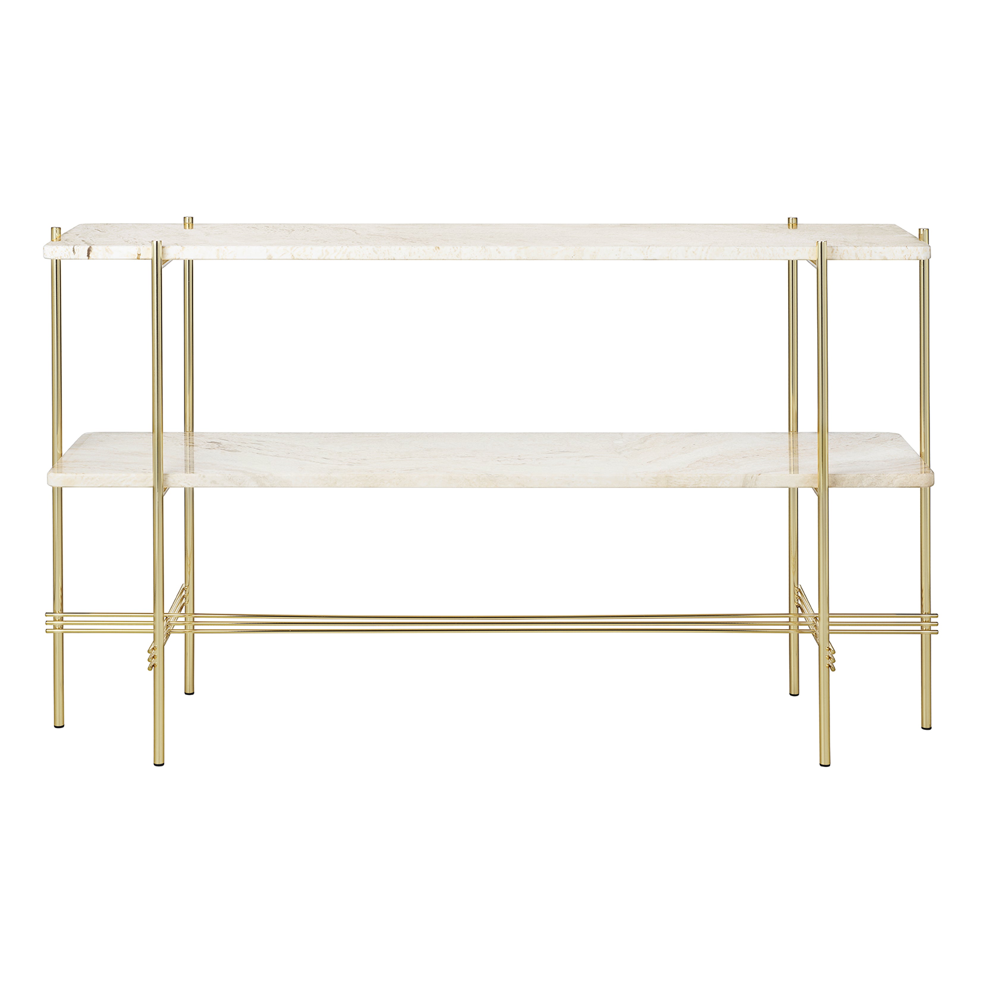 TS Console: Without Tray + Brass + Neutral White Travertine