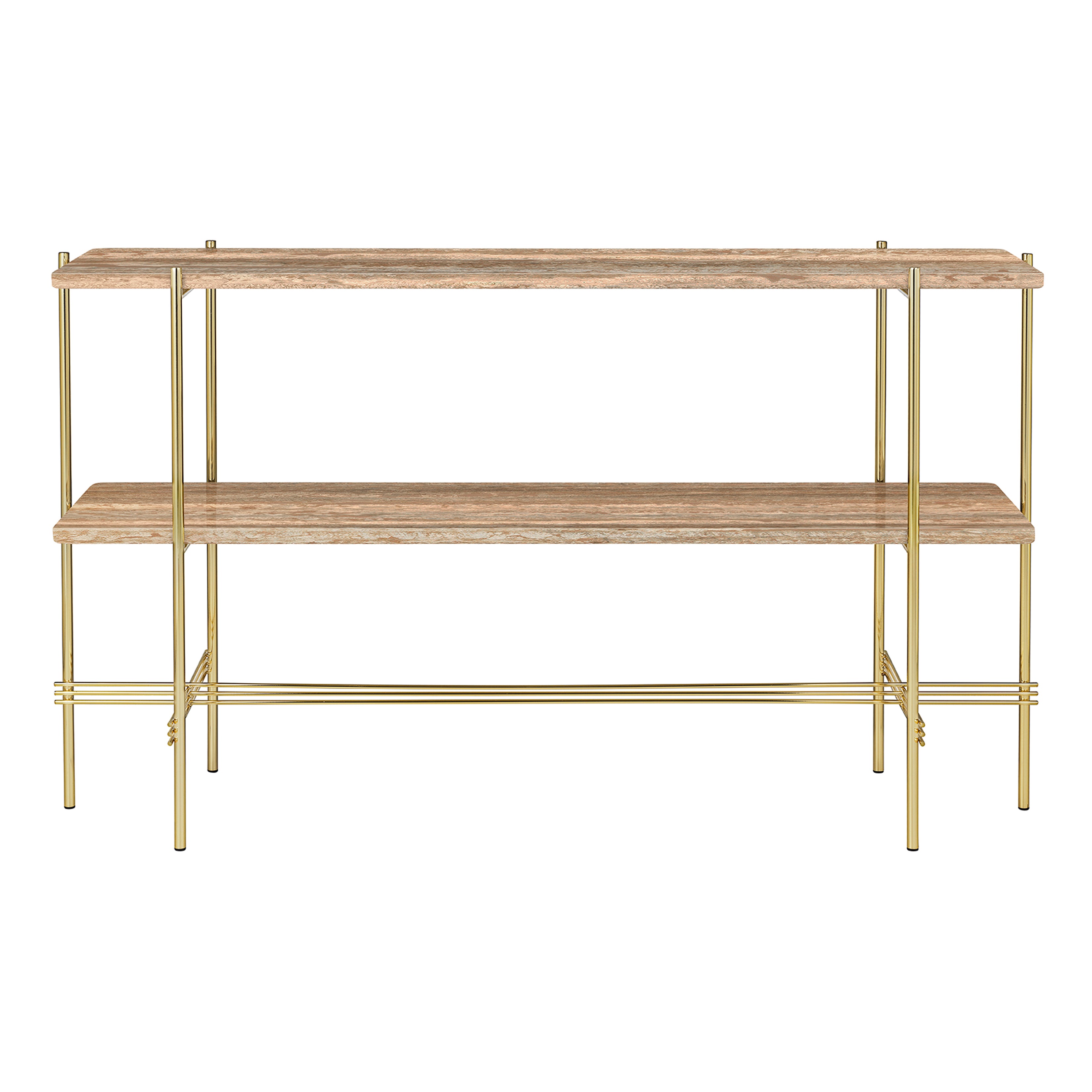 TS Console: Without Tray + Brass + Warm Taupe Travertine