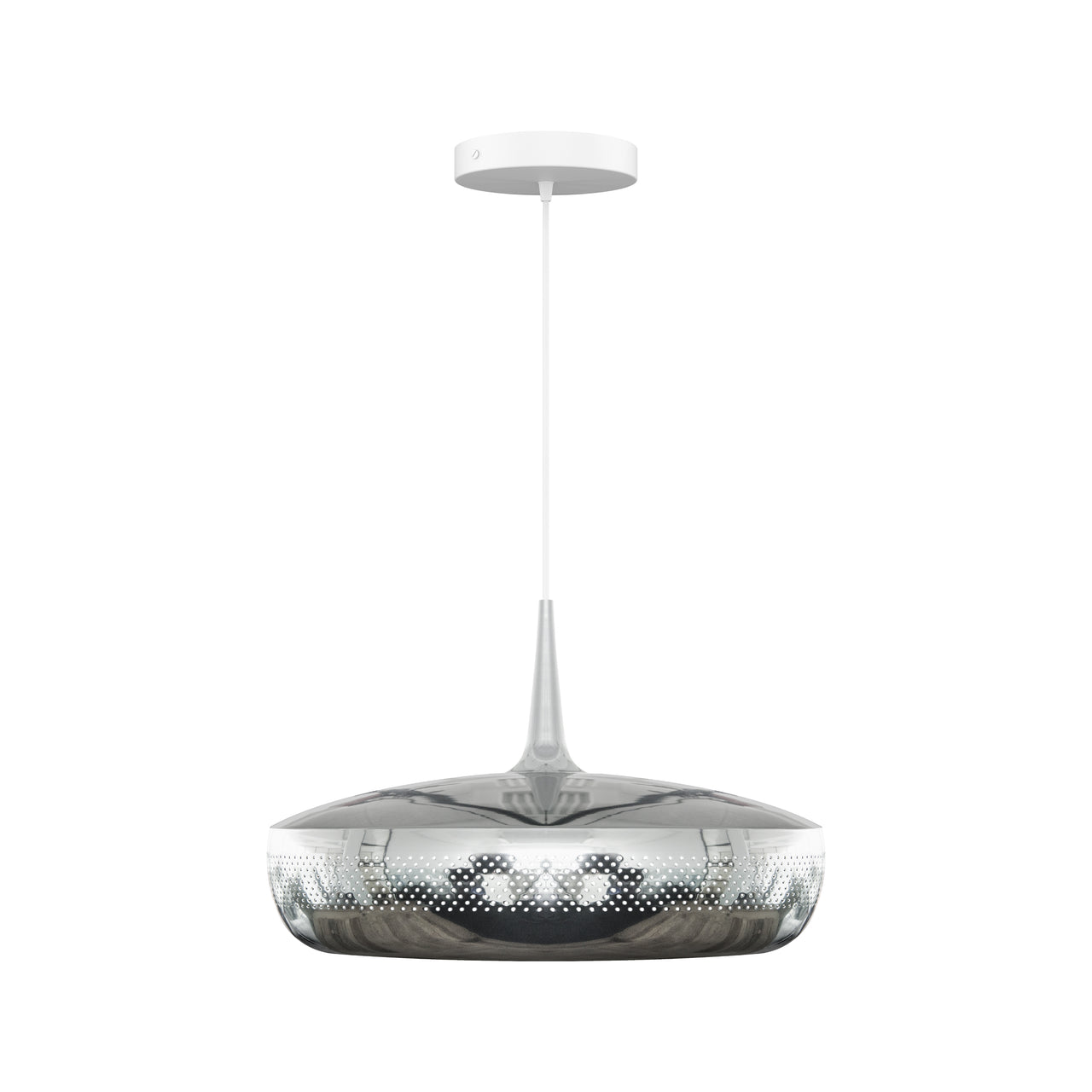 Clava Dine Pendant: Polished Steel + White + Canopy