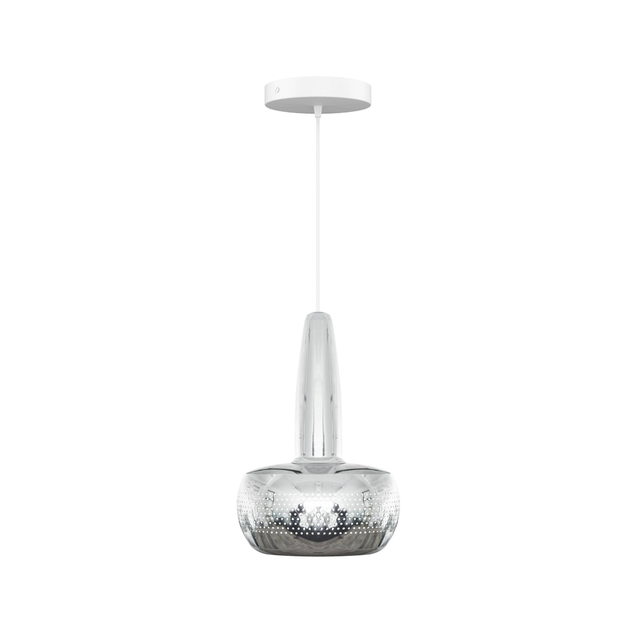 Clava Pendant: Polished Steel + White + Canopy