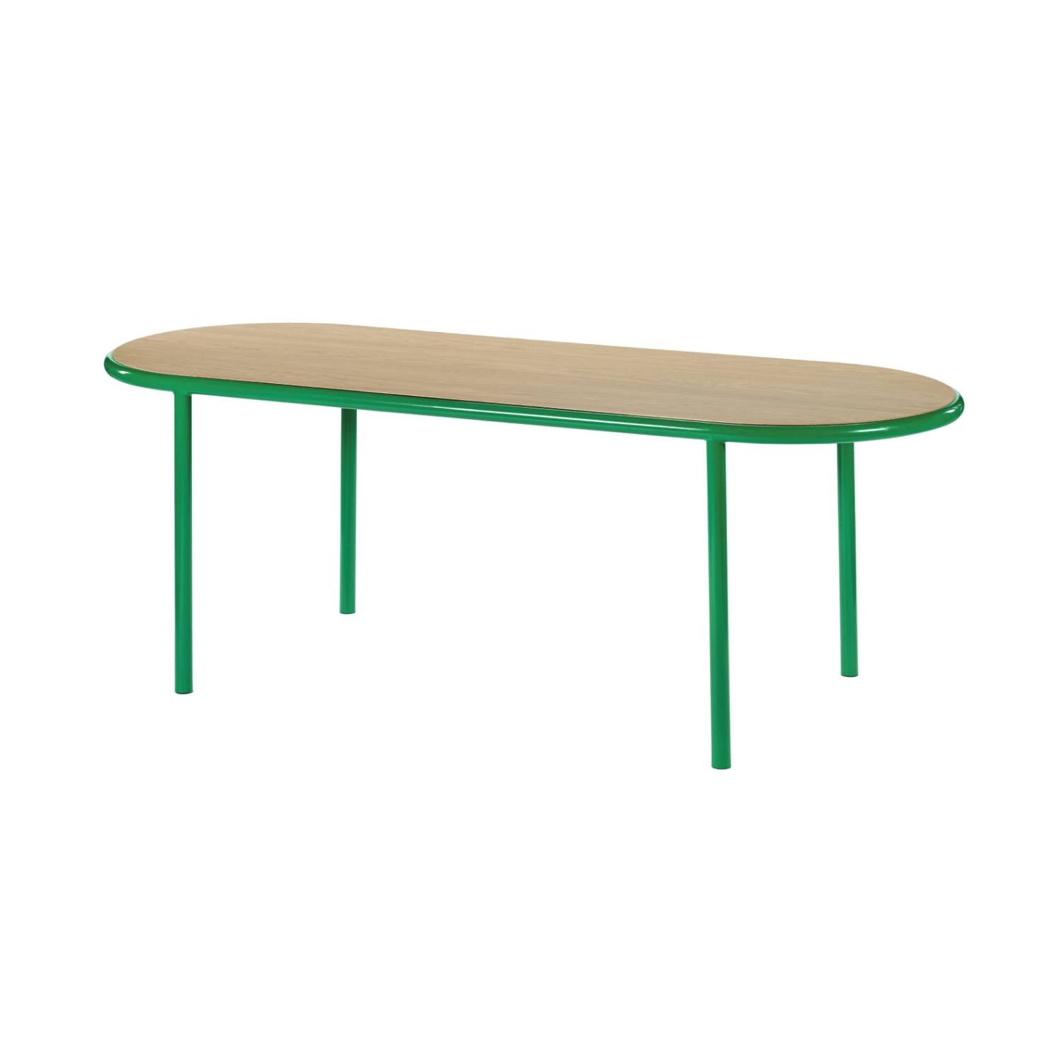 Wooden Table: Oval + Oak + Green