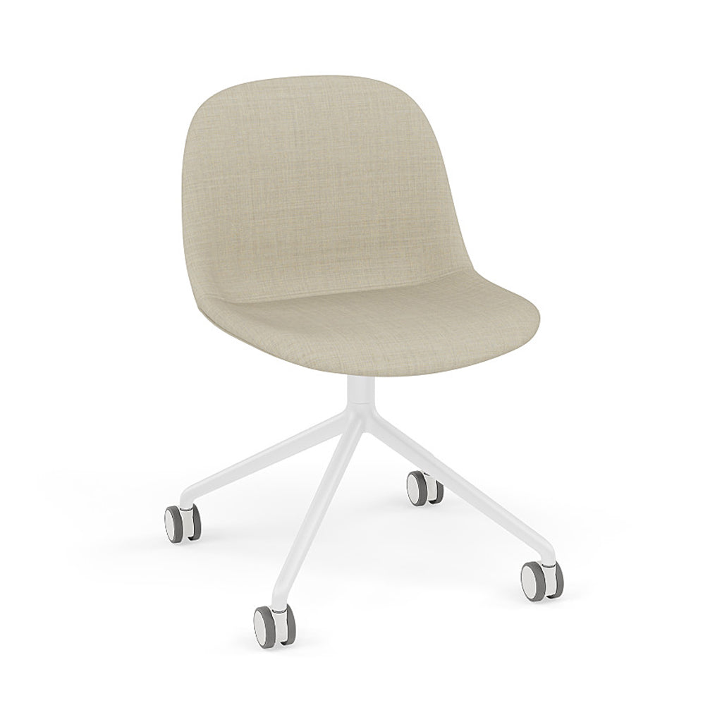 Fiber Side Chair: Swivel Base with Castors + Recycled Shell + Upholstered + White